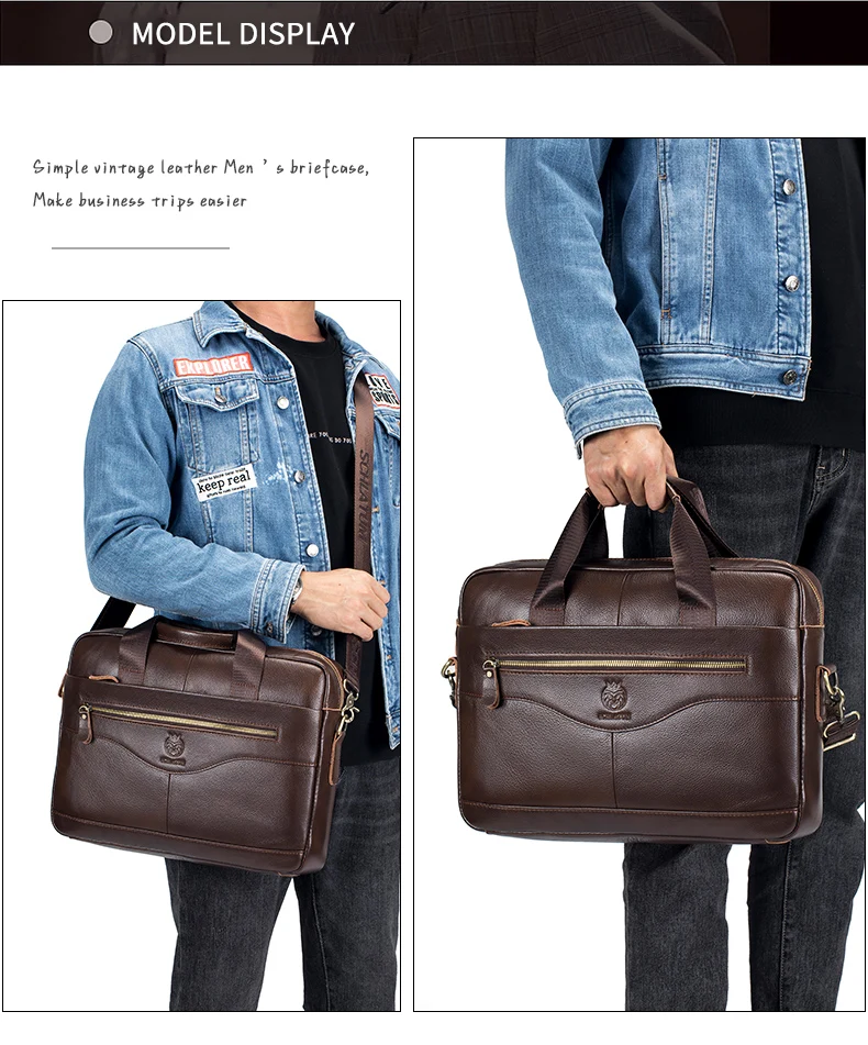 Men's Genuine Leather Luxury Briefcase 15.6 Inch Laptop Bag Business Office Handbag Computer Bag