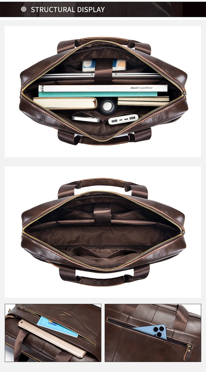 Men's Genuine Leather Luxury Briefcase 15.6 Inch Laptop Bag Business Office Handbag Computer Bag