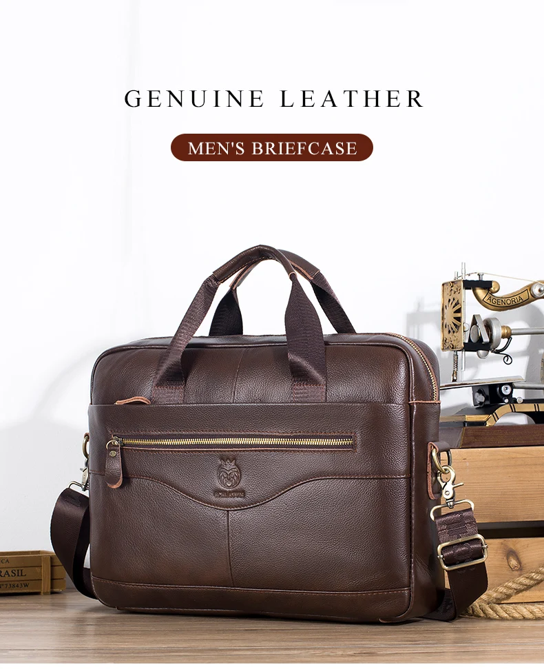 Men's Genuine Leather Luxury Briefcase 15.6 Inch Laptop Bag Business Office Handbag Computer Bag