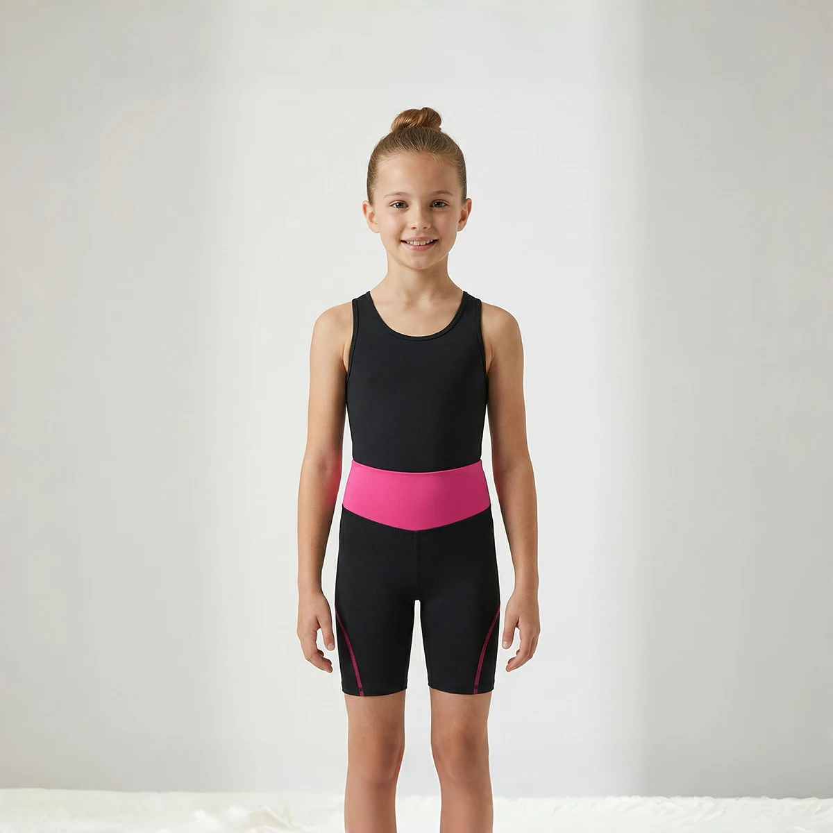 Girls' Color Block Cycling Shorts – High Waist Stretchy Bike Shorts for Running Sports 4-14Y