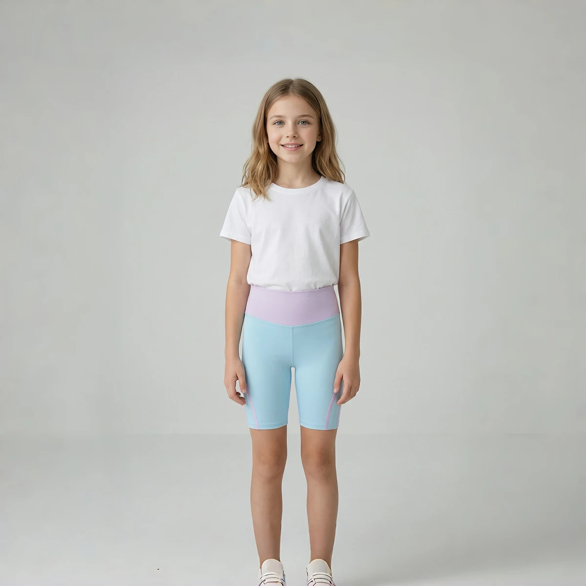 Girls' Color Block Cycling Shorts – High Waist Stretchy Bike Shorts for Running Sports 4-14Y