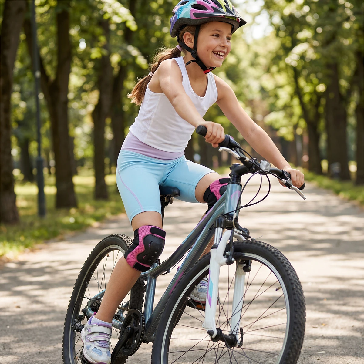 Girls' Color Block Cycling Shorts – High Waist Stretchy Bike Shorts for Running Sports 4-14Y