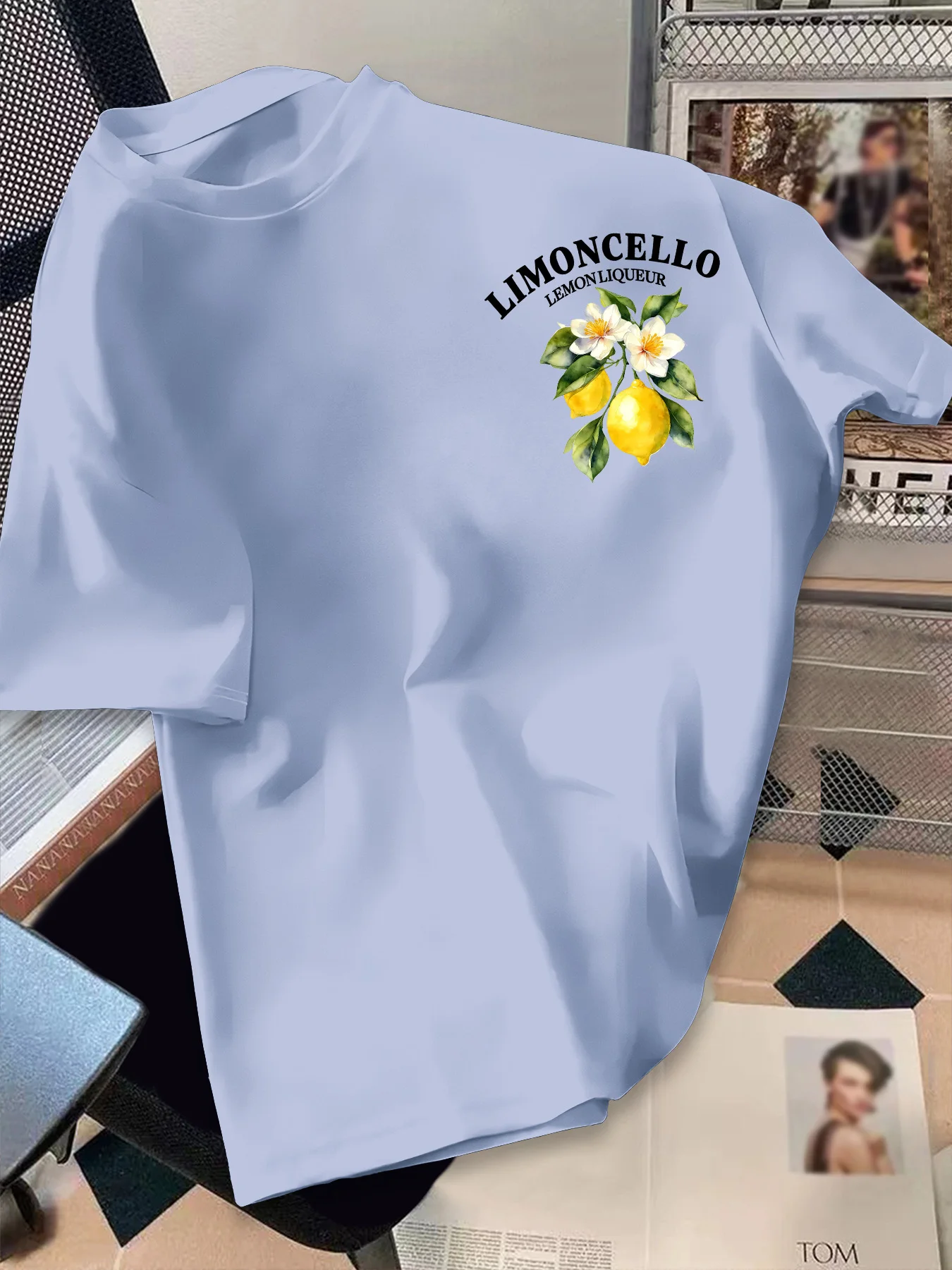 Men's Retro Style T-Shirt Limoncello Lemon Liqueur Print Crew Neck Short Sleeve Polyester Tops with "Refreshing" Text M-4XL