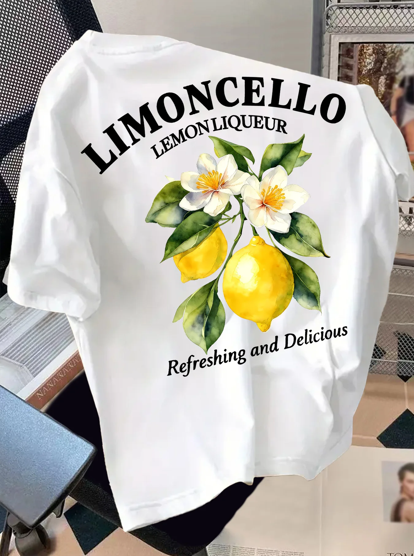 Men's Retro Style T-Shirt Limoncello Lemon Liqueur Print Crew Neck Short Sleeve Polyester Tops with "Refreshing" Text M-4XL