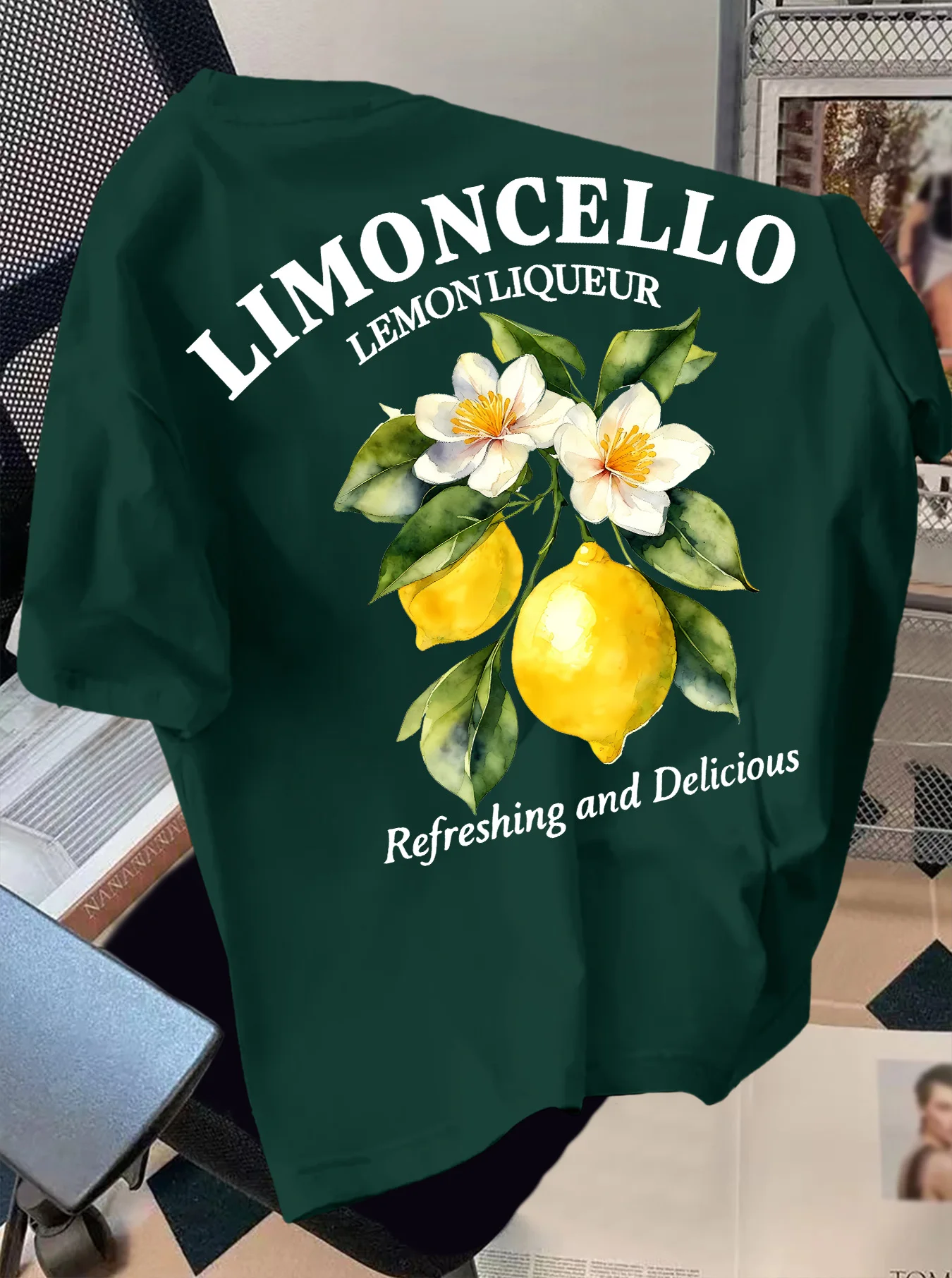 Men's Retro Style T-Shirt Limoncello Lemon Liqueur Print Crew Neck Short Sleeve Polyester Tops with "Refreshing" Text M-4XL