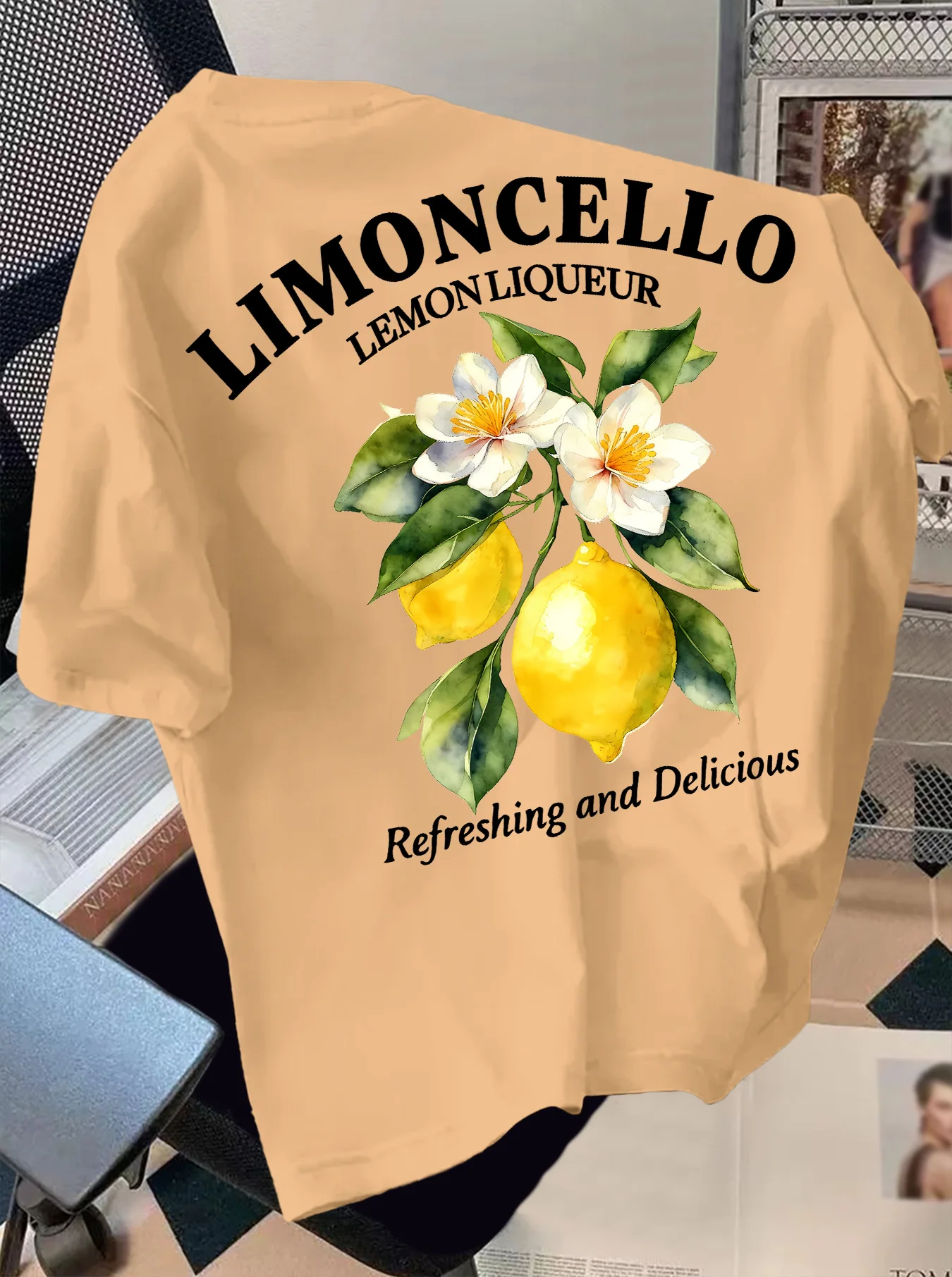 Men's Retro Style T-Shirt Limoncello Lemon Liqueur Print Crew Neck Short Sleeve Polyester Tops with "Refreshing" Text M-4XL