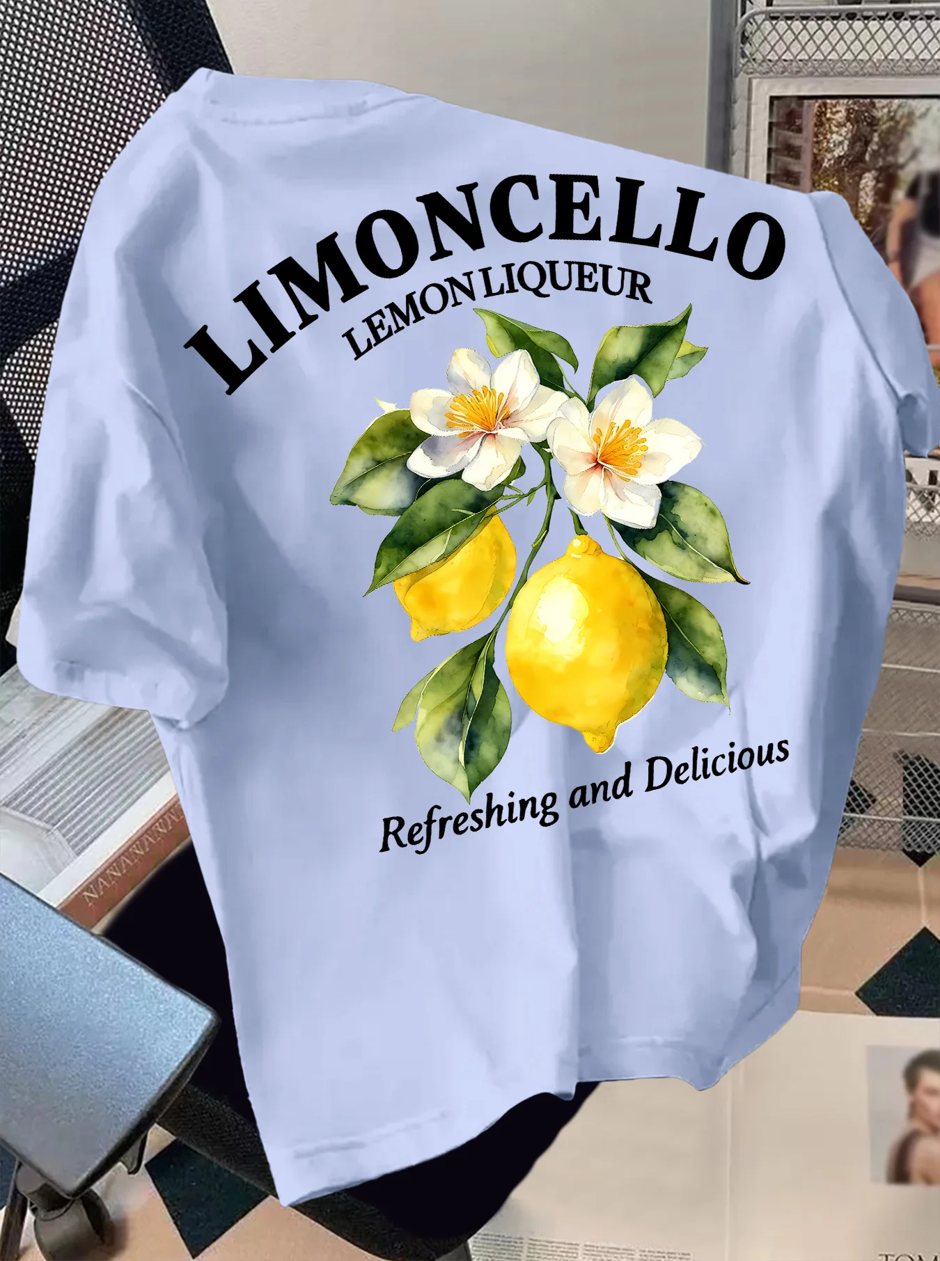 Men's Retro Style T-Shirt Limoncello Lemon Liqueur Print Crew Neck Short Sleeve Polyester Tops with "Refreshing" Text M-4XL