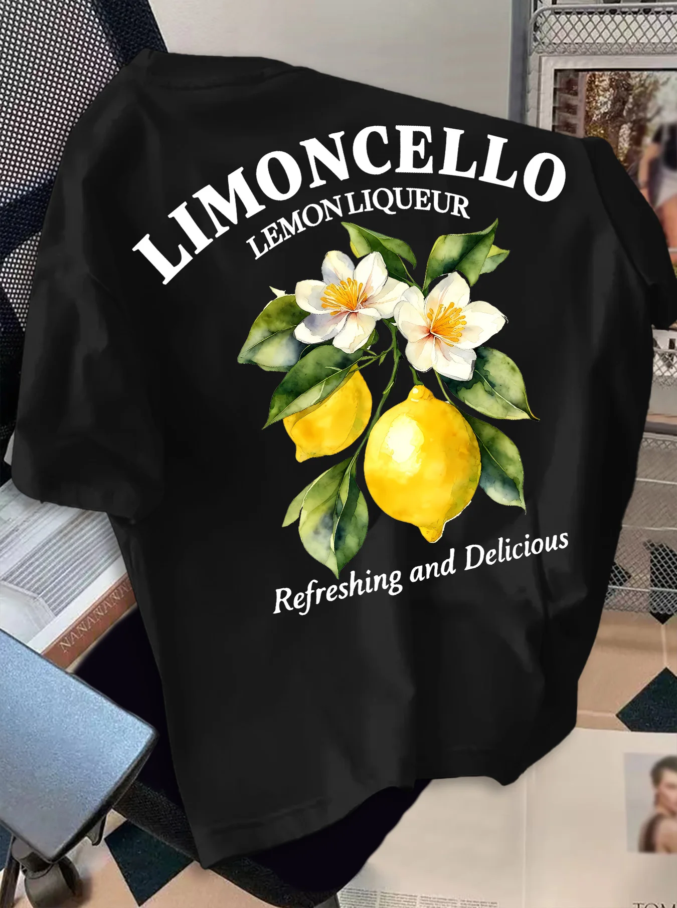Men's Retro Style T-Shirt Limoncello Lemon Liqueur Print Crew Neck Short Sleeve Polyester Tops with "Refreshing" Text M-4XL