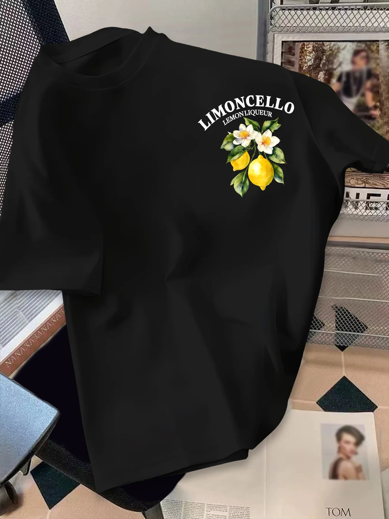 Men's Retro Style T-Shirt Limoncello Lemon Liqueur Print Crew Neck Short Sleeve Polyester Tops with "Refreshing" Text M-4XL