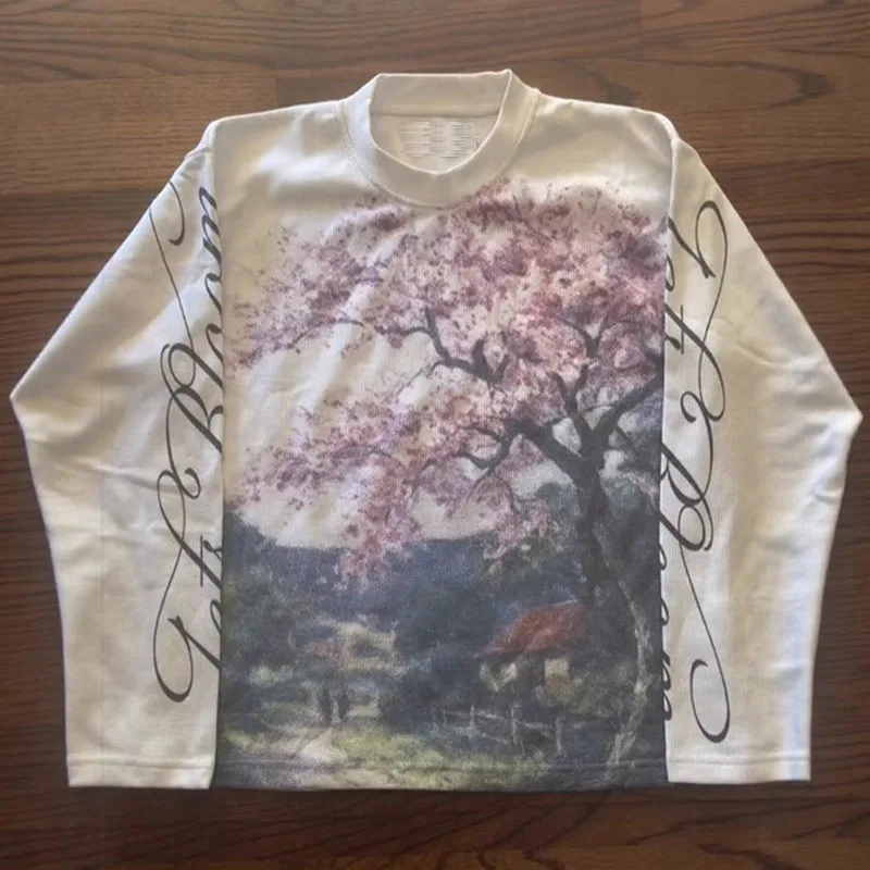 Casual Retro Fashion Floral Letter Printing Street Trend Unisex Style Retro Loose Long T-shirt Y2K style