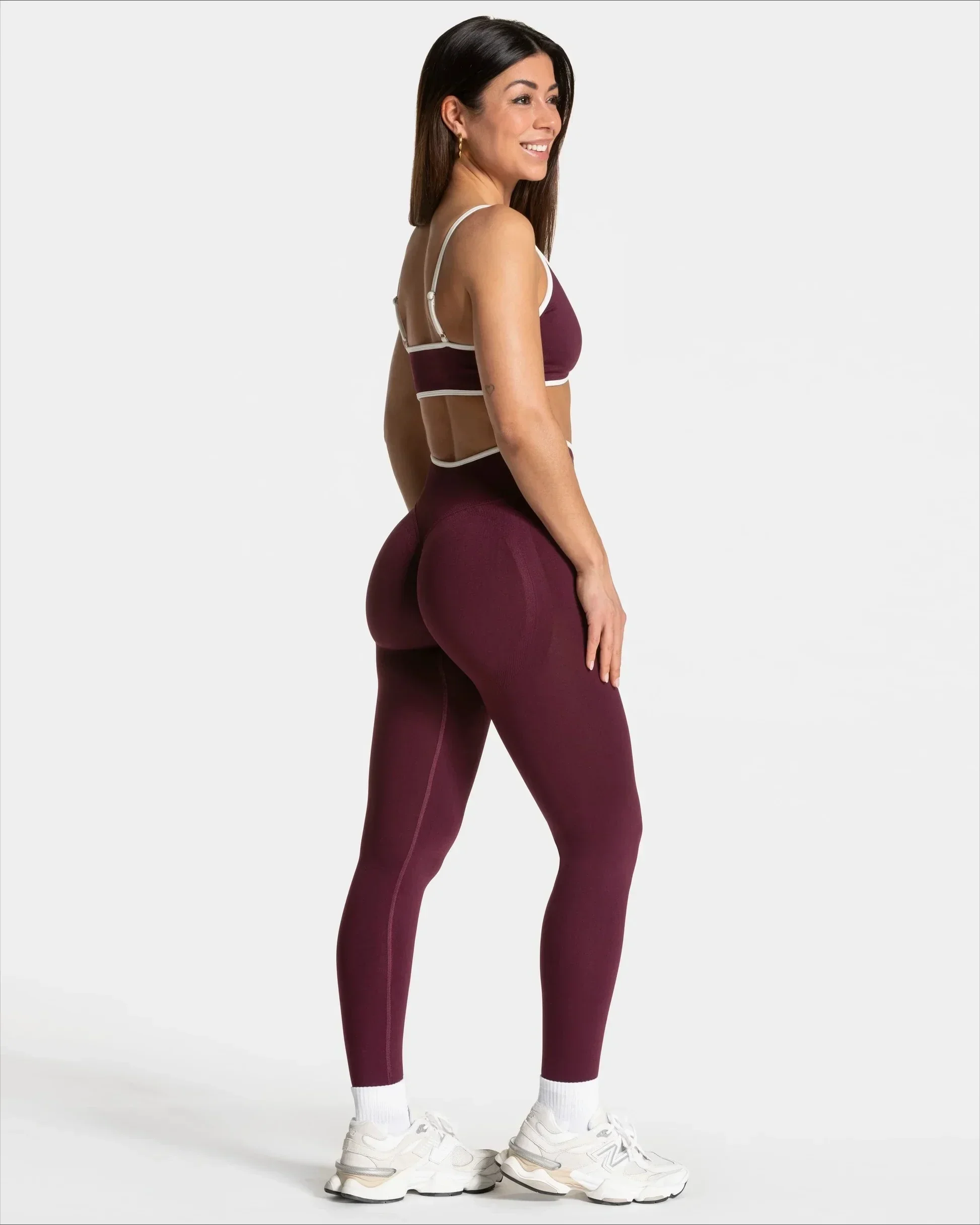 Women's Seamless High Waist Yoga Leggings White Edge Waist Solid Color Hip Lifting Tight Sports Pants for Gym Running Exercise