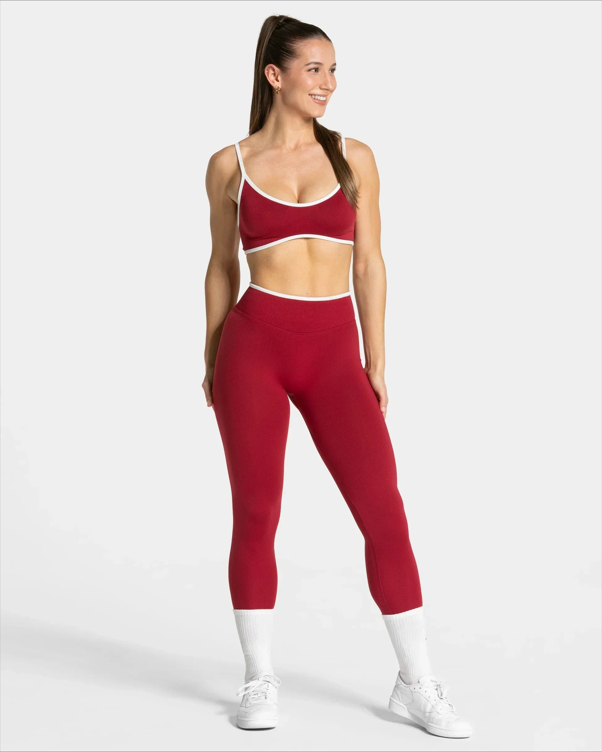Women's Seamless High Waist Yoga Leggings White Edge Waist Solid Color Hip Lifting Tight Sports Pants for Gym Running Exercise