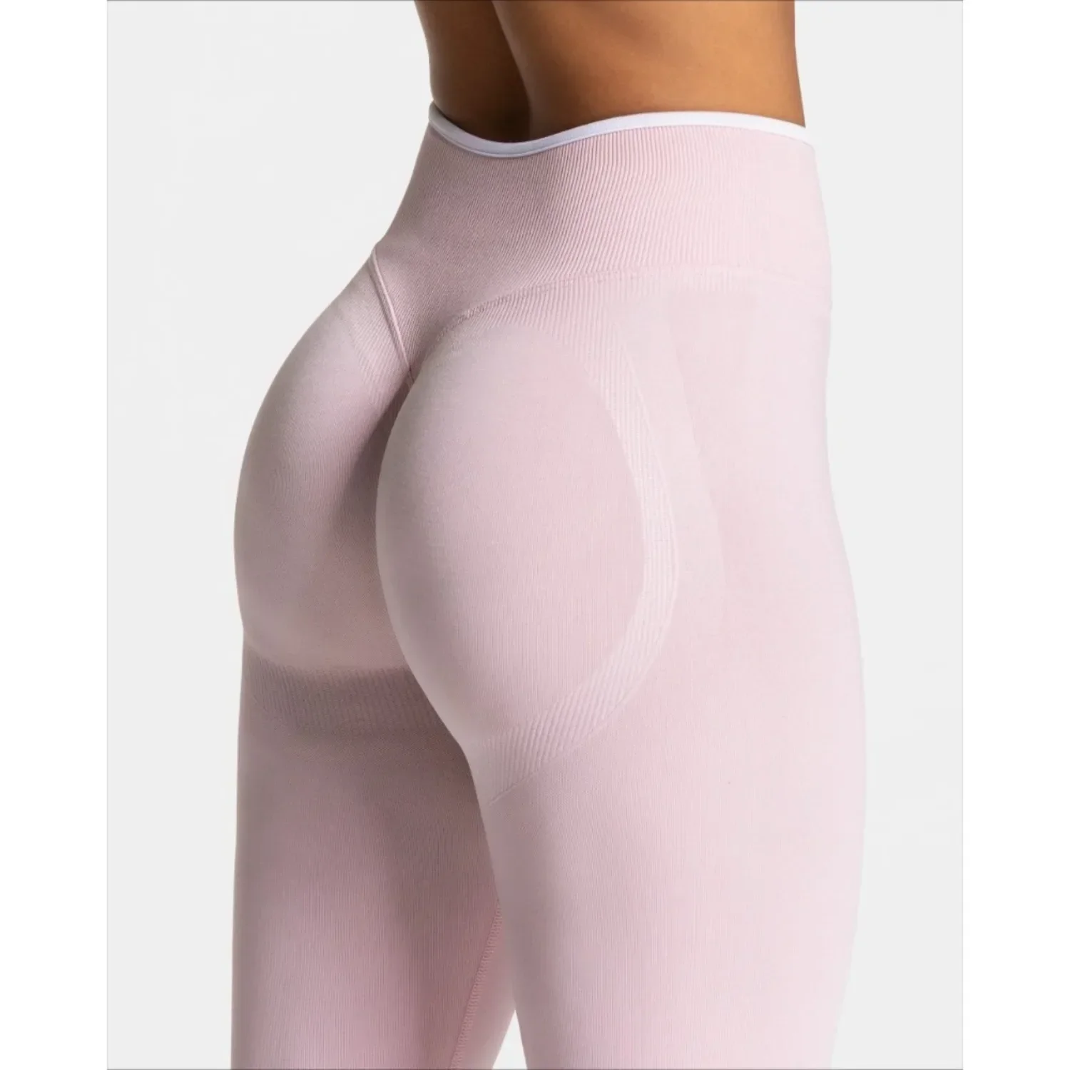 Women's Seamless High Waist Yoga Leggings White Edge Waist Solid Color Hip Lifting Tight Sports Pants for Gym Running Exercise