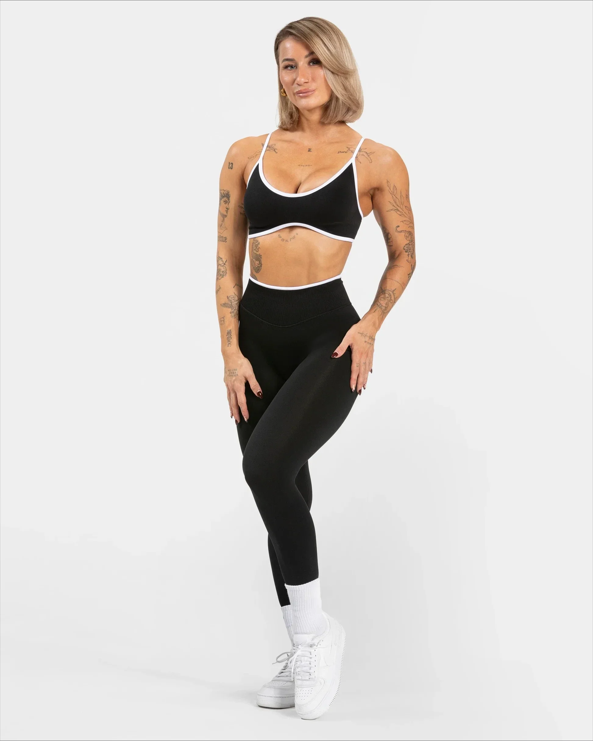 Women's Seamless High Waist Yoga Leggings White Edge Waist Solid Color Hip Lifting Tight Sports Pants for Gym Running Exercise