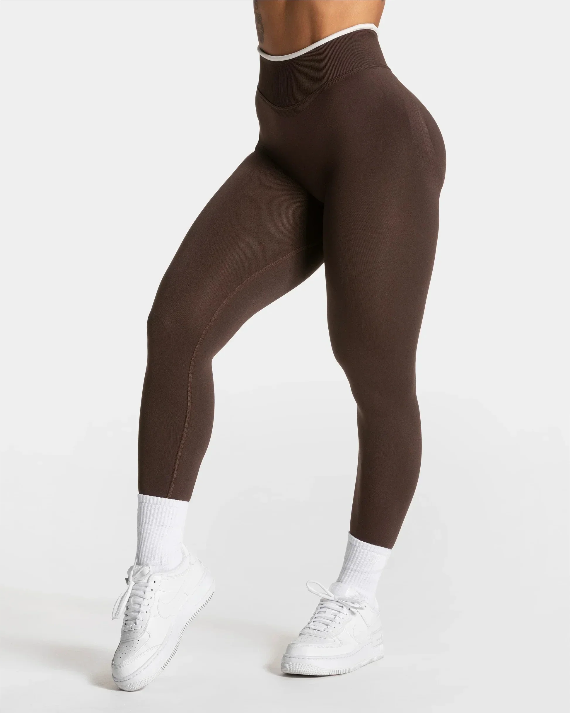 Women's Seamless High Waist Yoga Leggings White Edge Waist Solid Color Hip Lifting Tight Sports Pants for Gym Running Exercise