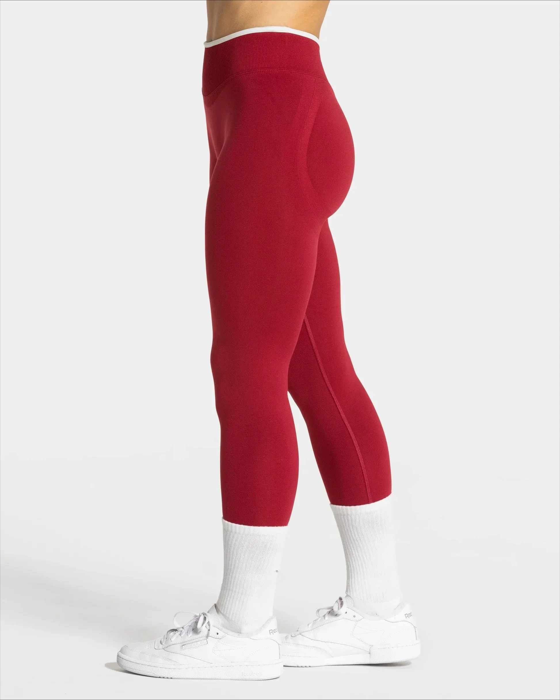 Women's Seamless High Waist Yoga Leggings White Edge Waist Solid Color Hip Lifting Tight Sports Pants for Gym Running Exercise
