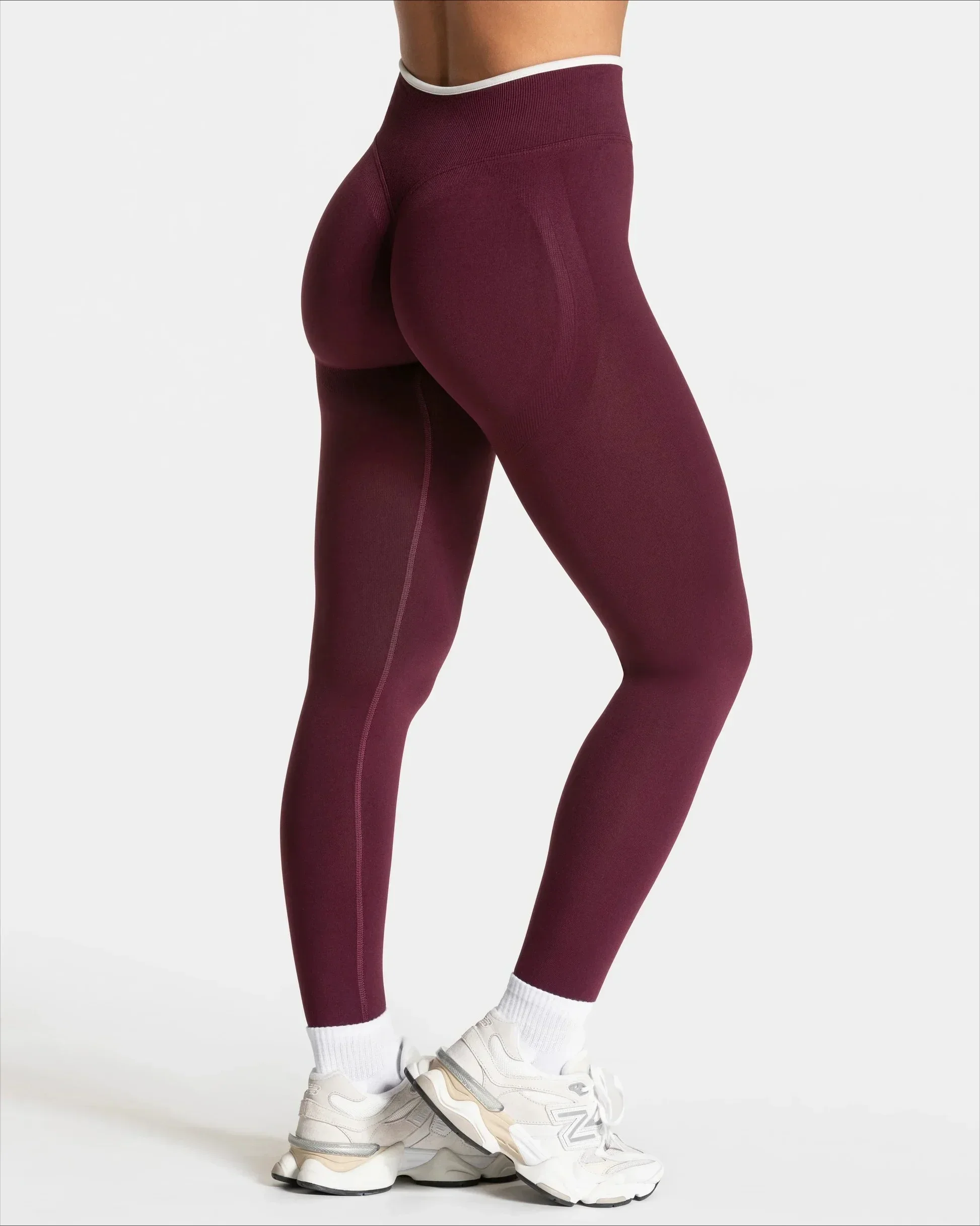 Women's Seamless High Waist Yoga Leggings White Edge Waist Solid Color Hip Lifting Tight Sports Pants for Gym Running Exercise
