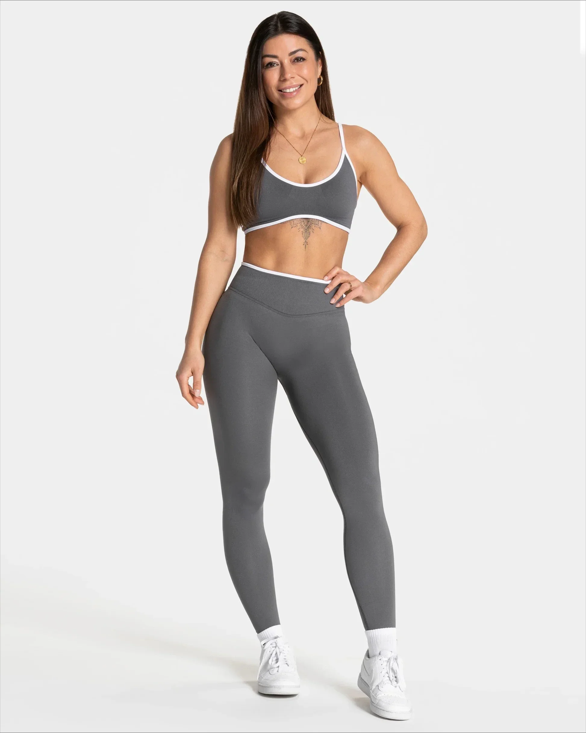 Women's Seamless High Waist Yoga Leggings White Edge Waist Solid Color Hip Lifting Tight Sports Pants for Gym Running Exercise
