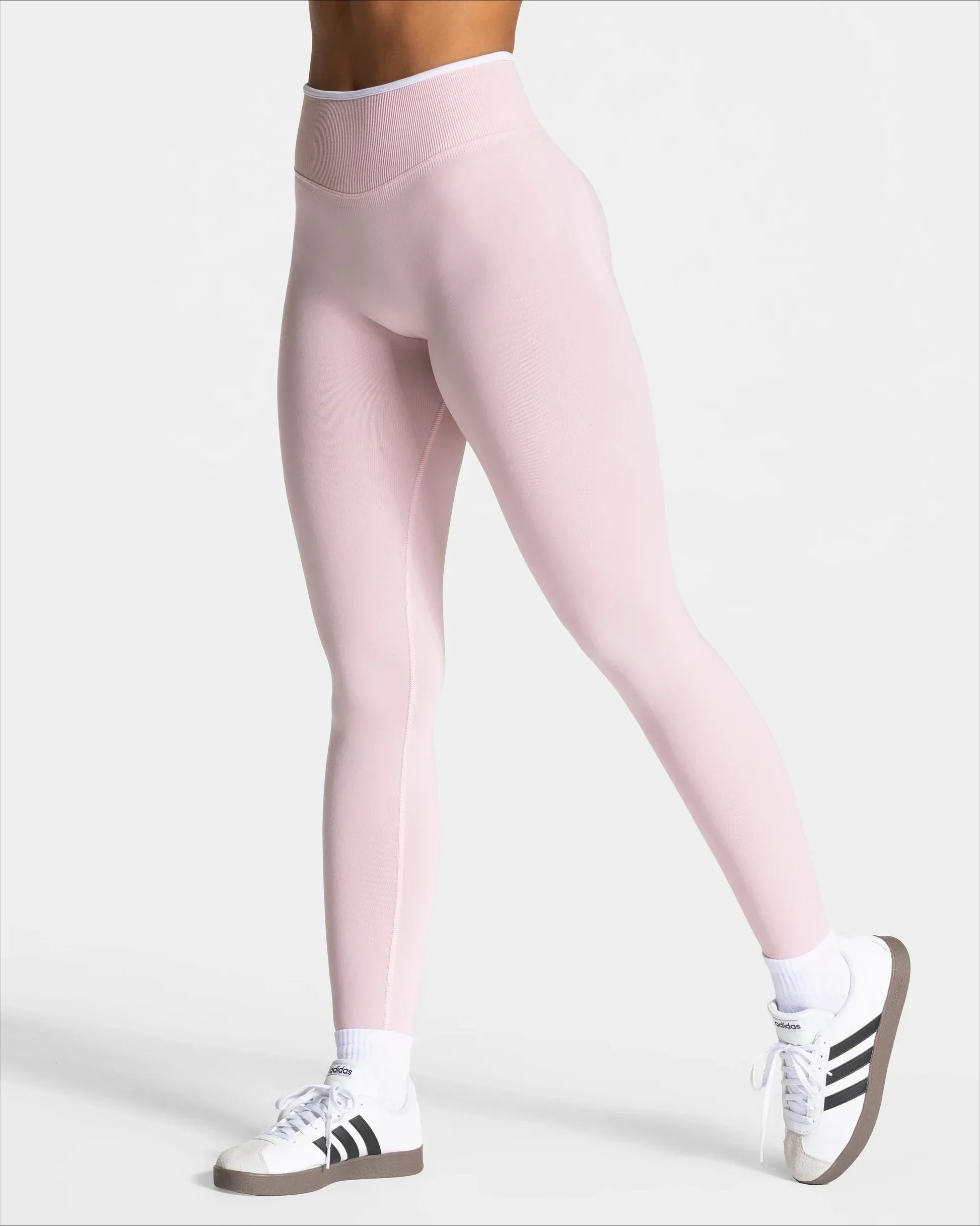 Women's Seamless High Waist Yoga Leggings White Edge Waist Solid Color Hip Lifting Tight Sports Pants for Gym Running Exercise
