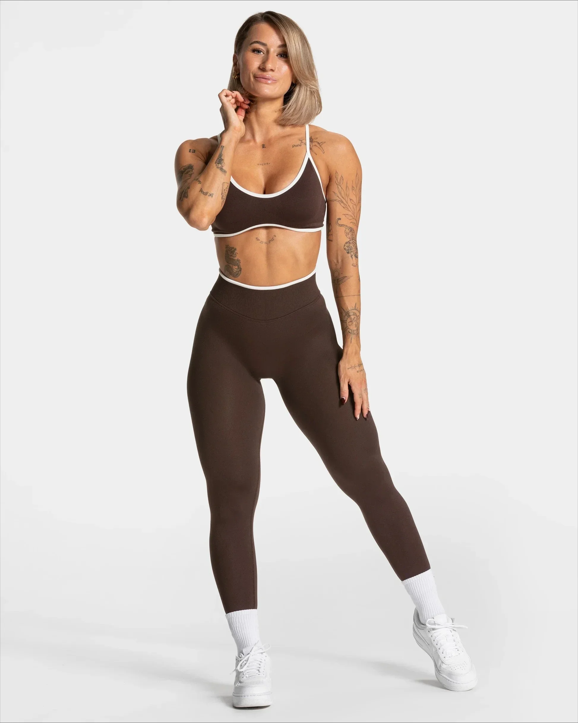 Women's Seamless High Waist Yoga Leggings White Edge Waist Solid Color Hip Lifting Tight Sports Pants for Gym Running Exercise