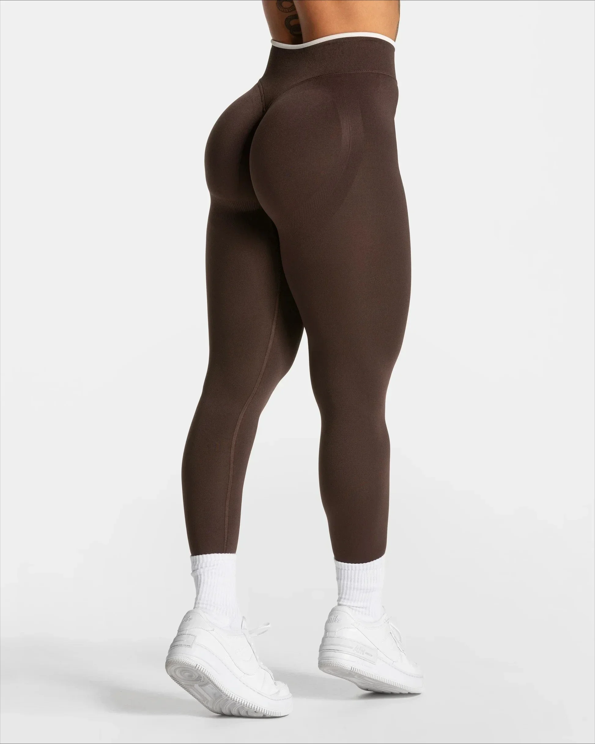 Women's Seamless High Waist Yoga Leggings White Edge Waist Solid Color Hip Lifting Tight Sports Pants for Gym Running Exercise