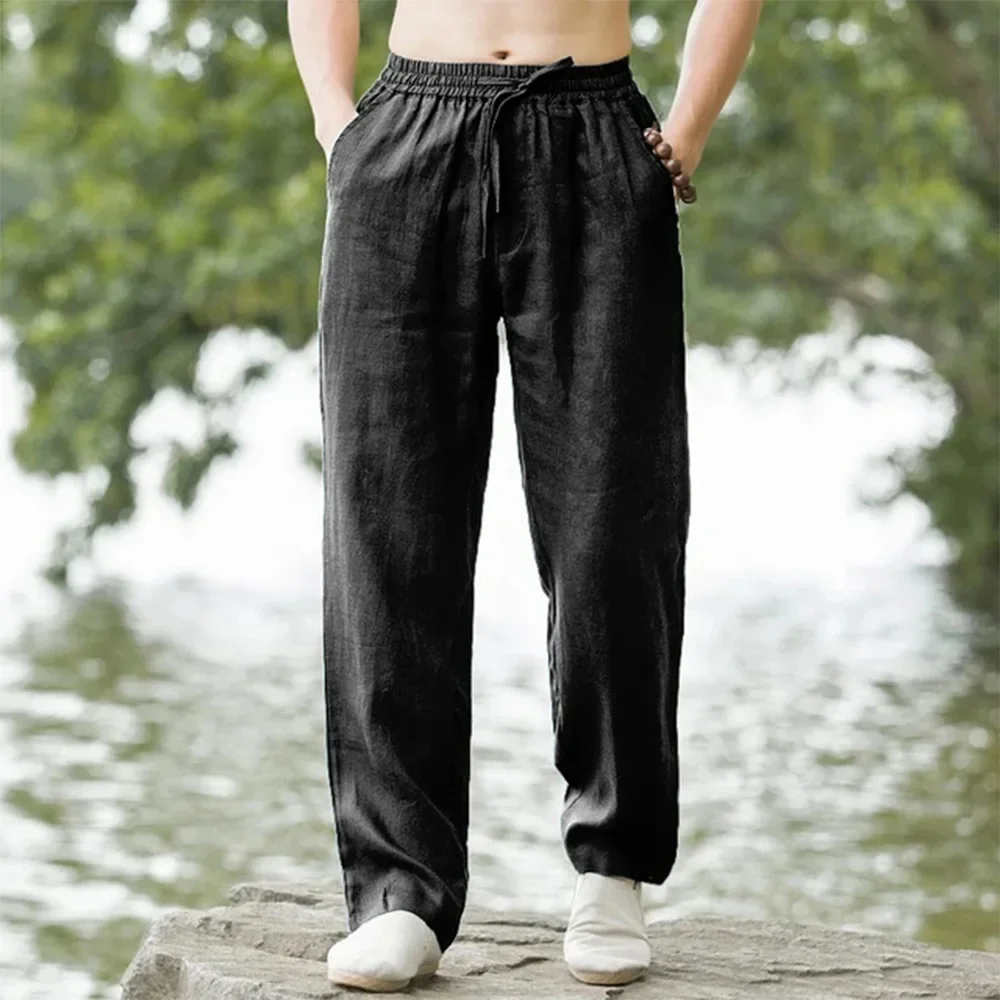 2025 New Men Spring Summer Quality Trousers Mens Cotton Hemp Breathable Comfortable Casual Home Straight Pants Linen Men's Pants