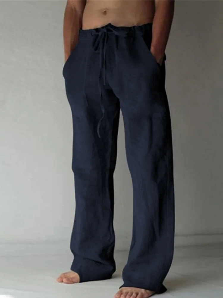 2025 New Men Spring Summer Quality Trousers Mens Cotton Hemp Breathable Comfortable Casual Home Straight Pants Linen Men's Pants