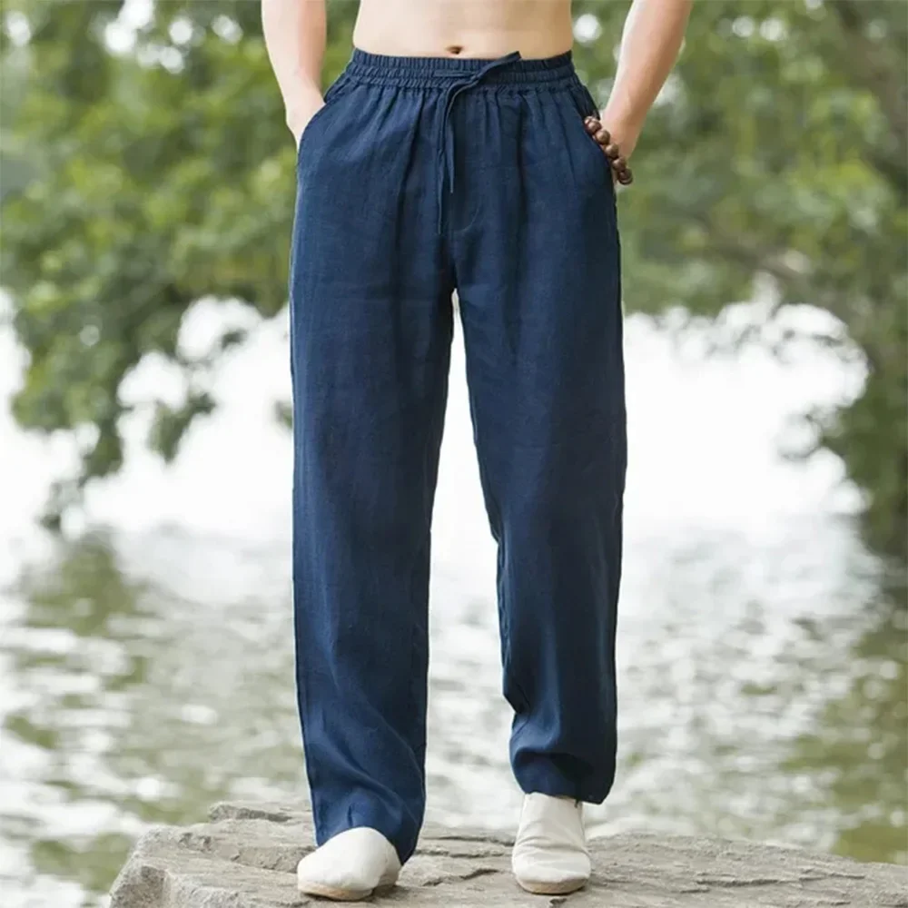 2025 New Men Spring Summer Quality Trousers Mens Cotton Hemp Breathable Comfortable Casual Home Straight Pants Linen Men's Pants