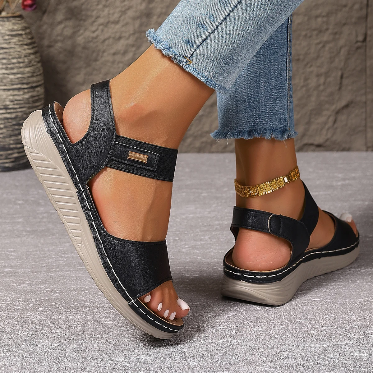 2026 New Women's Summer Casual Wedge Sandals Lightweight Platform Walking Sandals Woman Plus Size Comfort Non Slip Beach Shoes