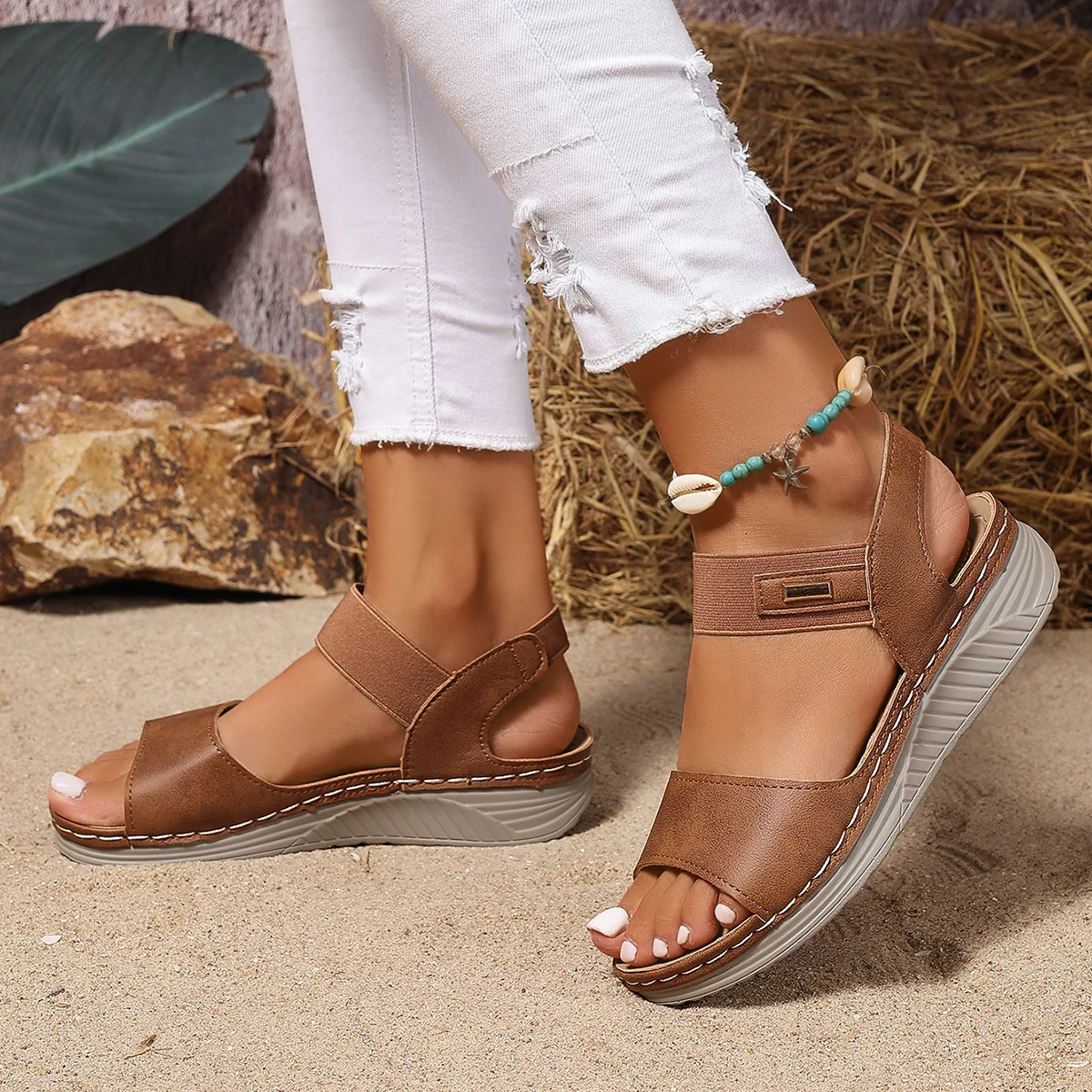 2026 New Women's Summer Casual Wedge Sandals Lightweight Platform Walking Sandals Woman Plus Size Comfort Non Slip Beach Shoes