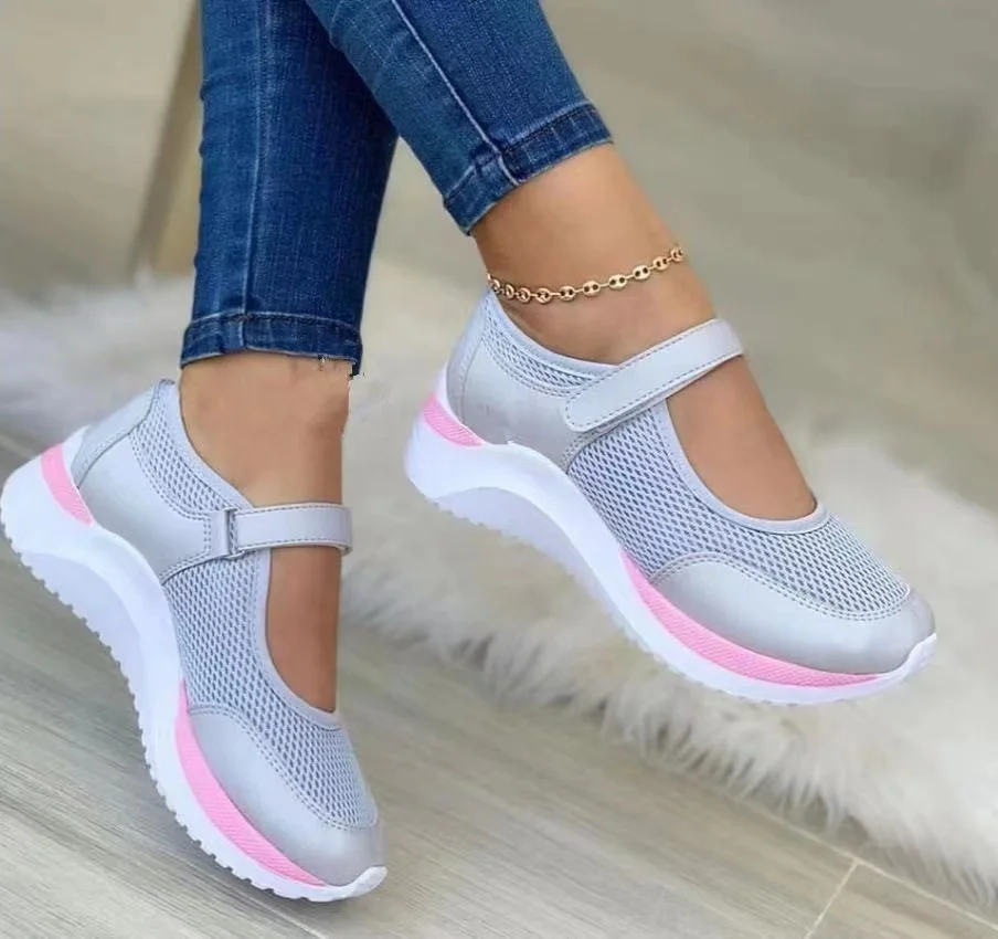 2026 Fashion Outdoor Breathable Mesh Vulcanized Sneakers Women's Shoes Flats Casual Platform Travel Walking Footwear Large Size