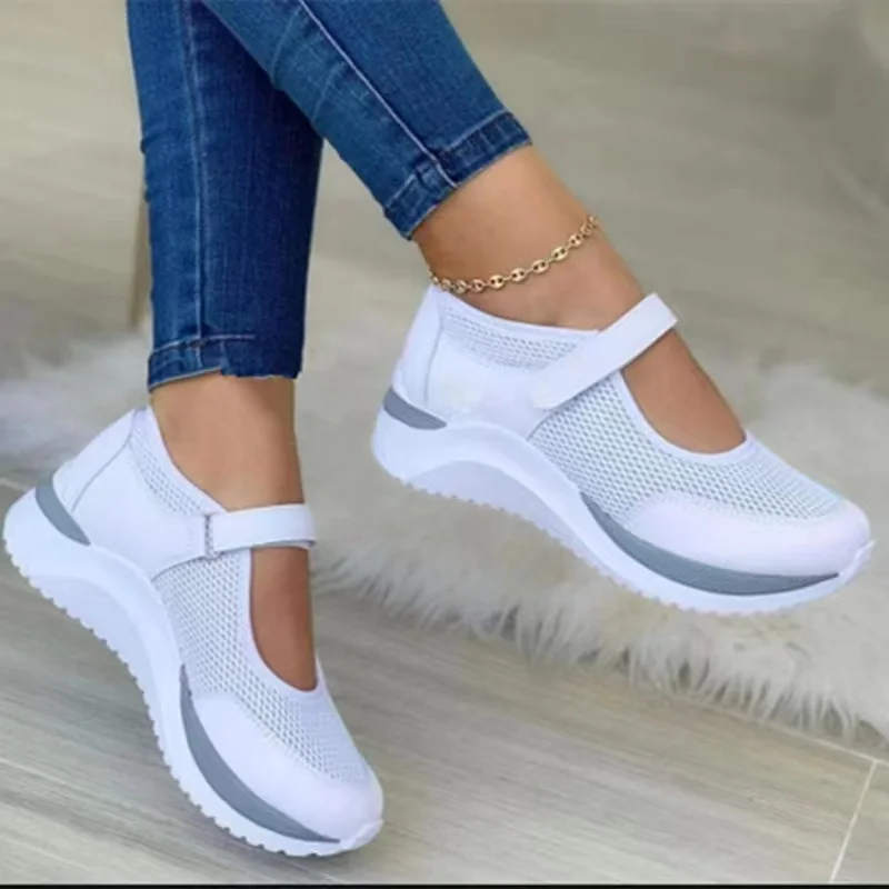 2026 Fashion Outdoor Breathable Mesh Vulcanized Sneakers Women's Shoes Flats Casual Platform Travel Walking Footwear Large Size