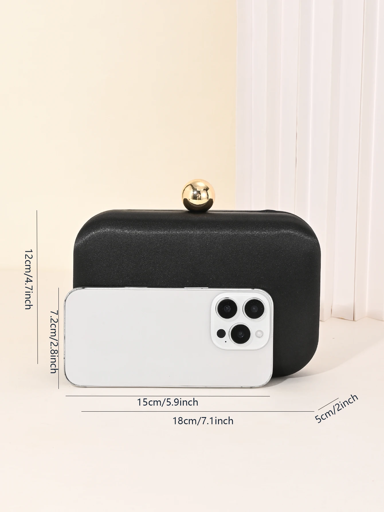 Ladies' Evening Bag, Vintage Satin Clutch Square Bag, Elegant Evening Bag with Golden Spherical Lock and Detachable Chain
