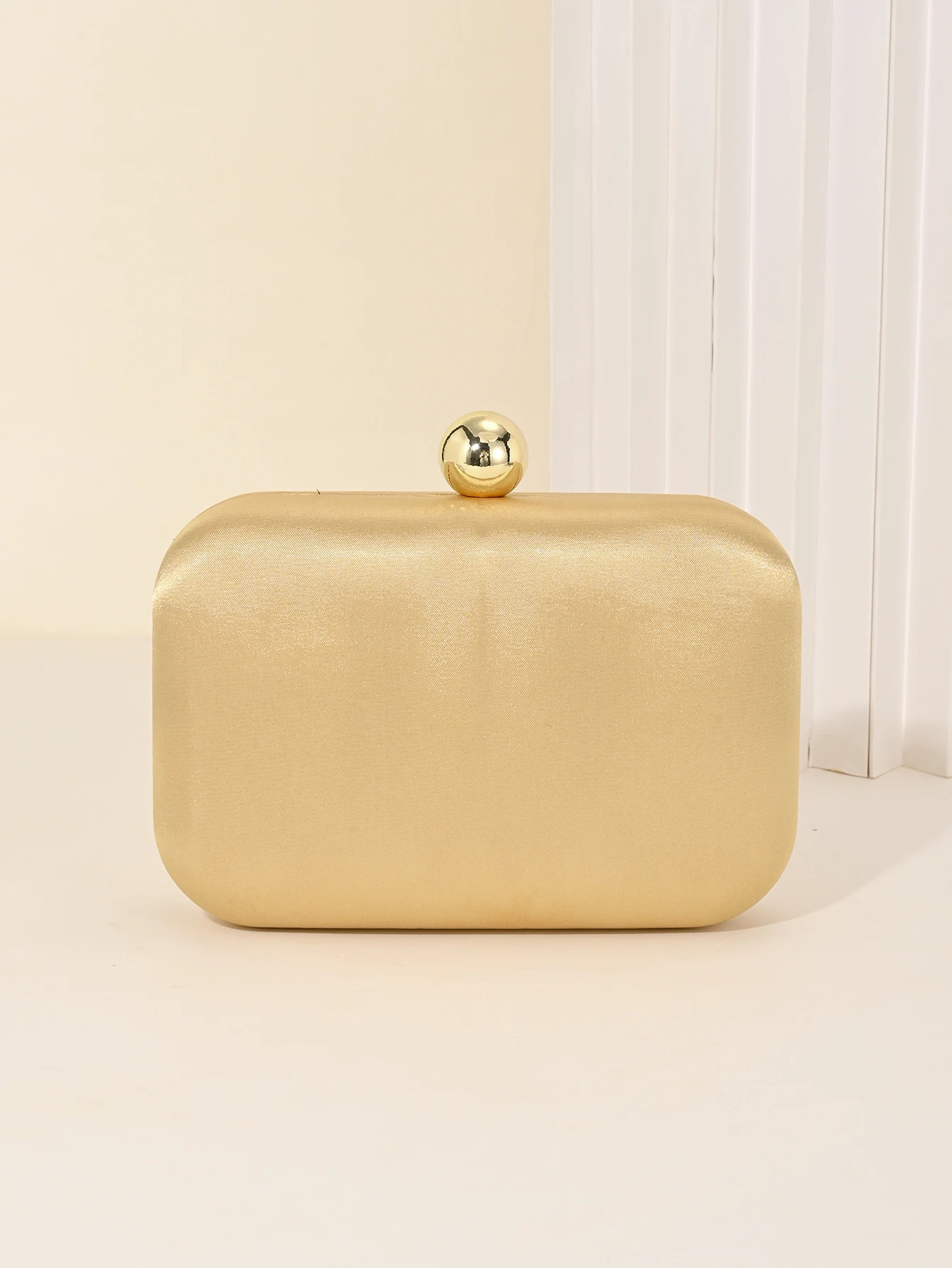 Ladies' Evening Bag, Vintage Satin Clutch Square Bag, Elegant Evening Bag with Golden Spherical Lock and Detachable Chain