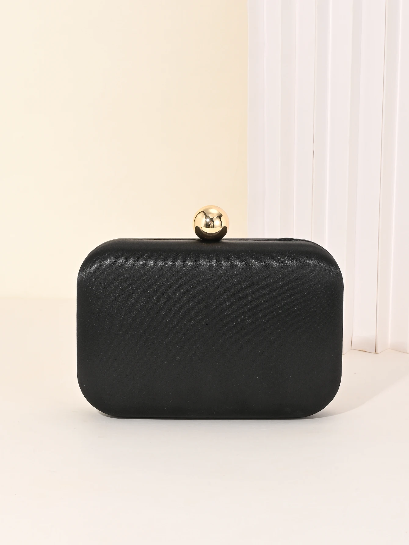 Ladies' Evening Bag, Vintage Satin Clutch Square Bag, Elegant Evening Bag with Golden Spherical Lock and Detachable Chain