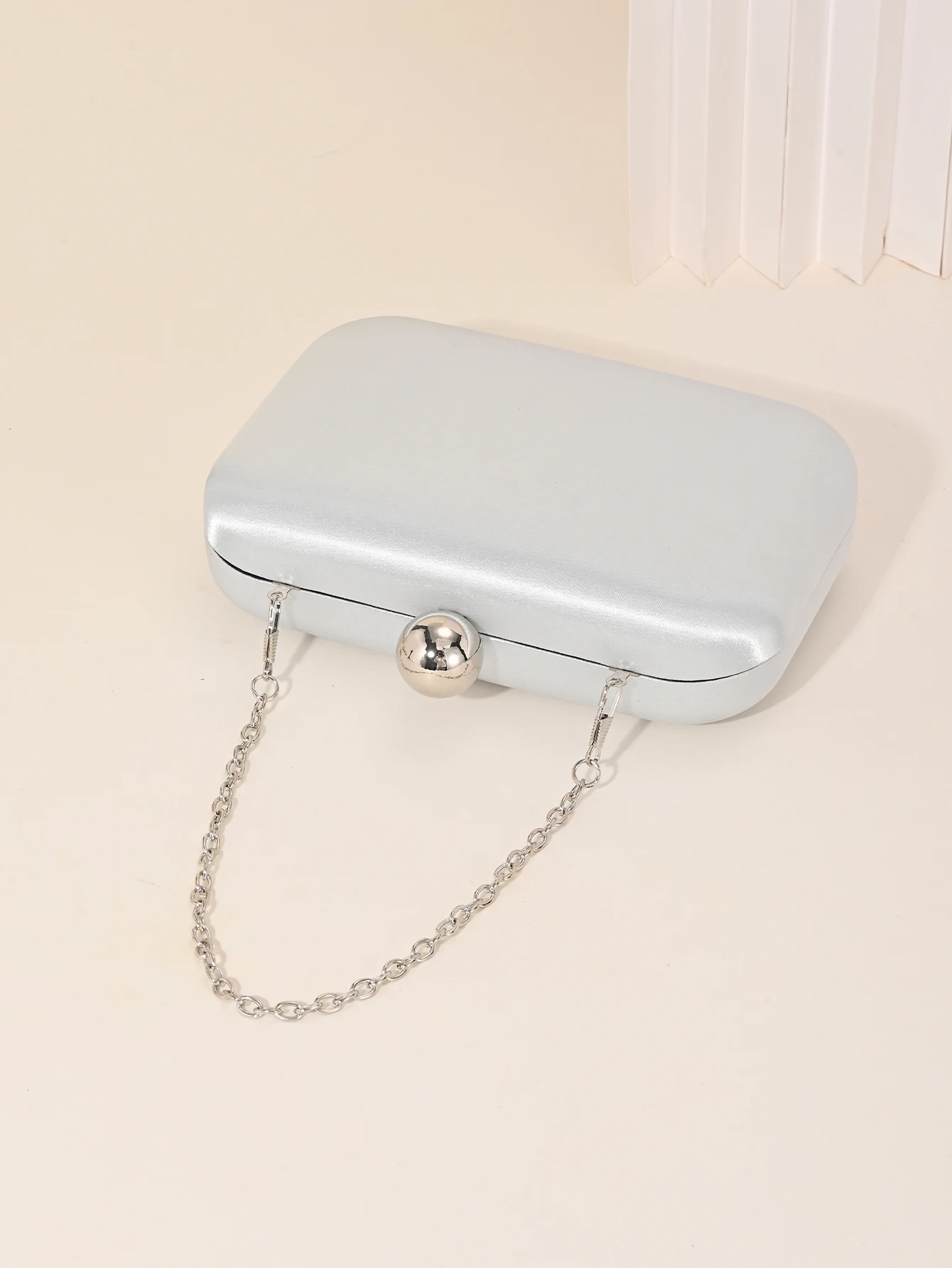 Ladies' Evening Bag, Vintage Satin Clutch Square Bag, Elegant Evening Bag with Golden Spherical Lock and Detachable Chain