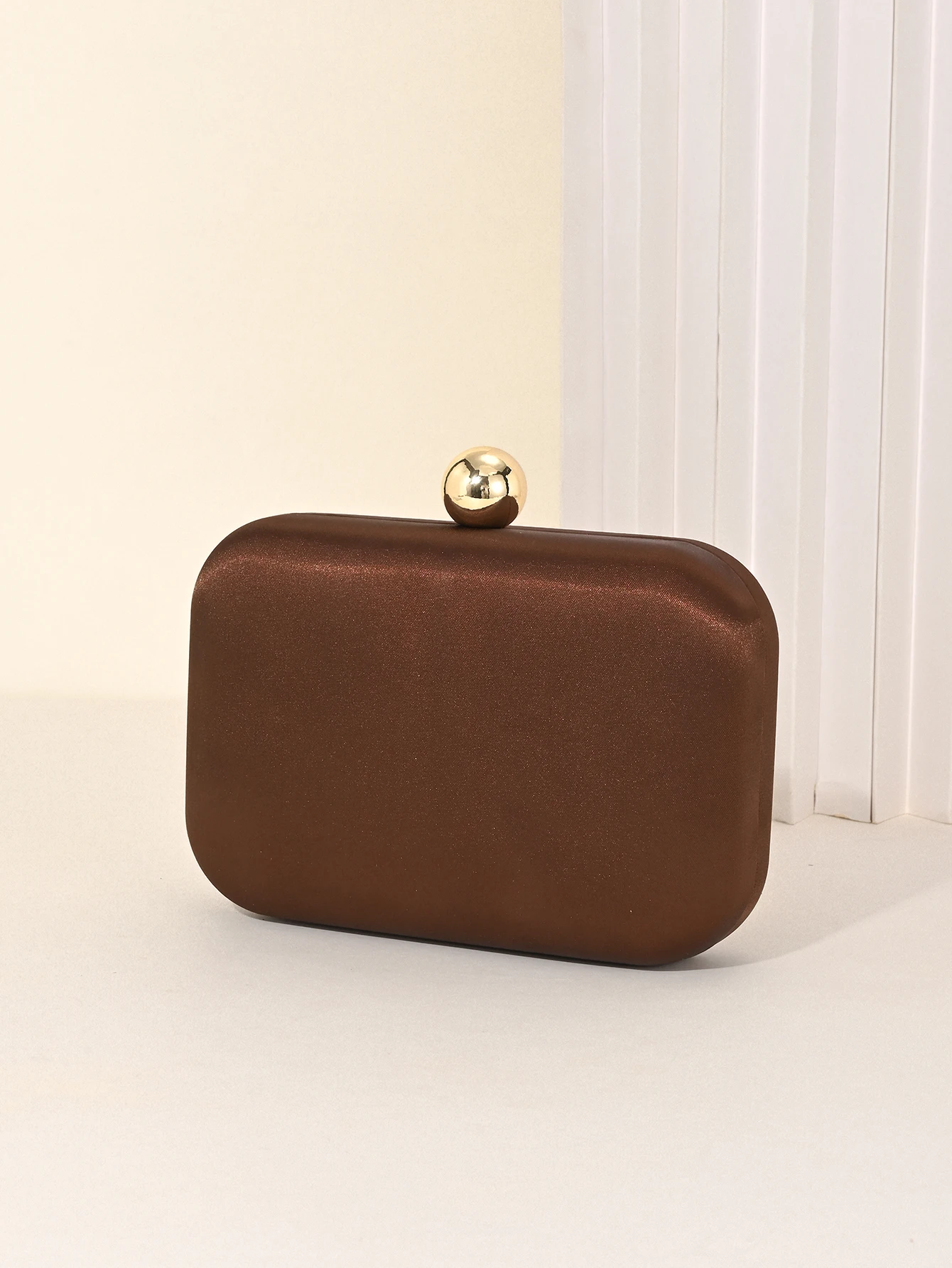 Ladies' Evening Bag, Vintage Satin Clutch Square Bag, Elegant Evening Bag with Golden Spherical Lock and Detachable Chain