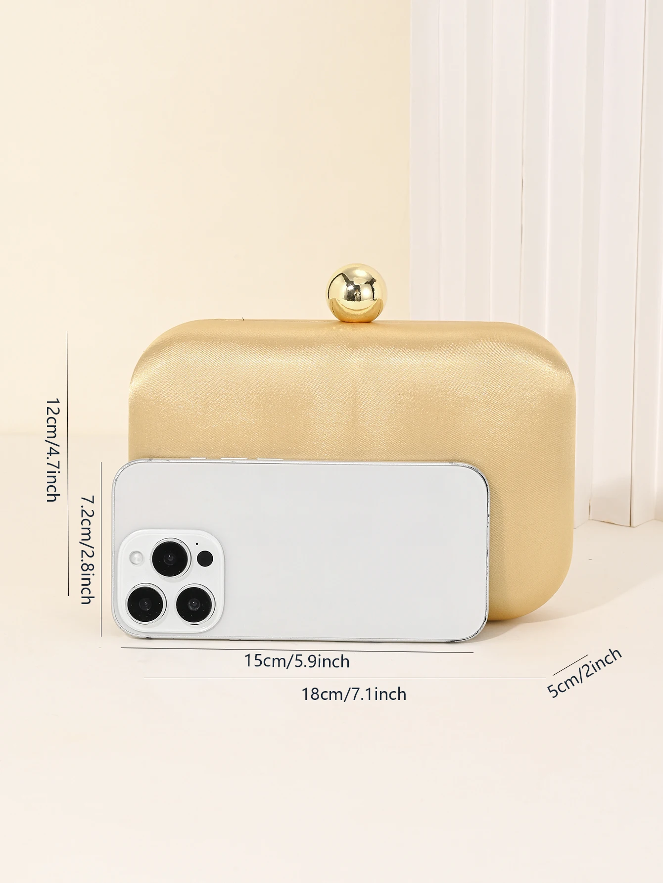 Ladies' Evening Bag, Vintage Satin Clutch Square Bag, Elegant Evening Bag with Golden Spherical Lock and Detachable Chain
