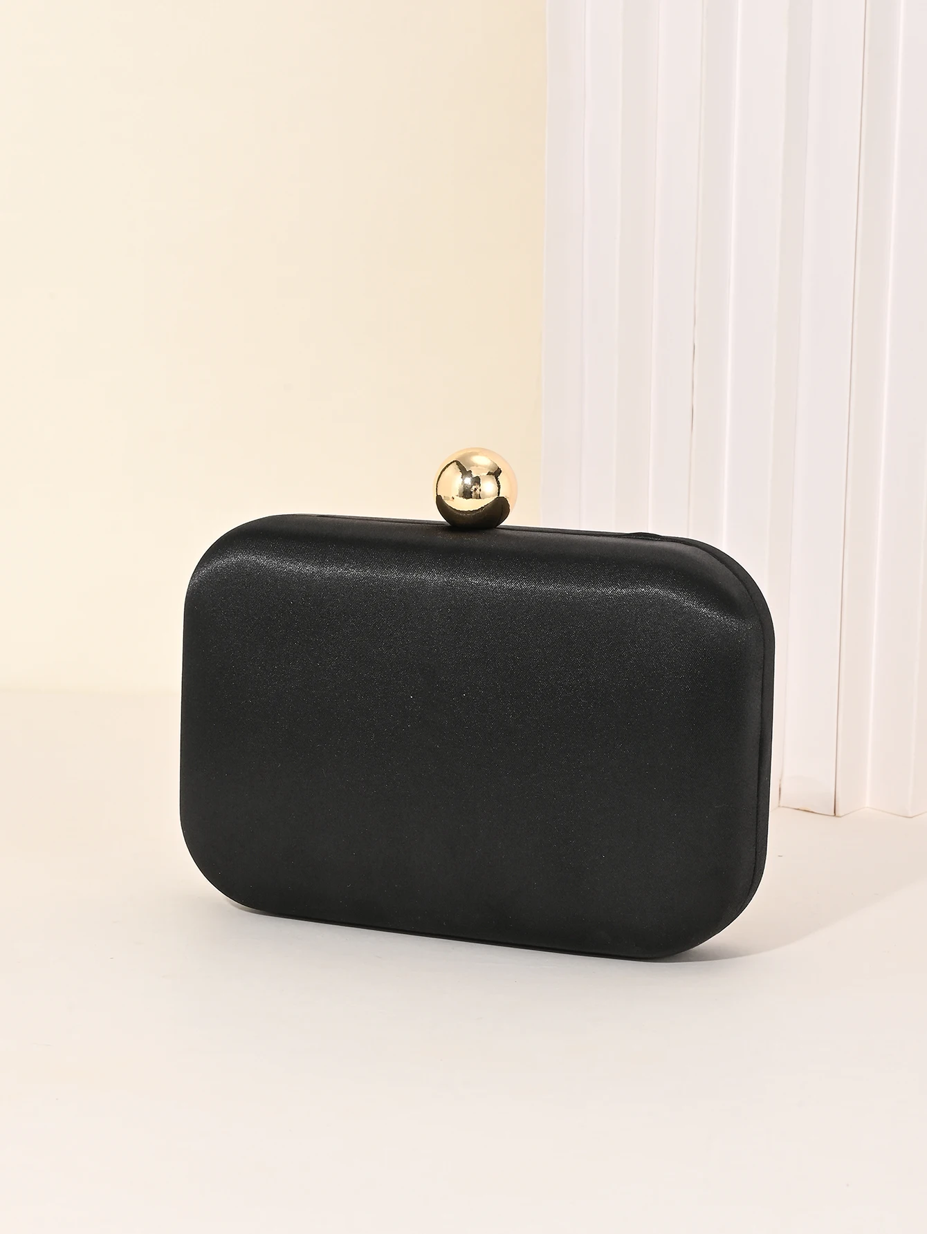 Ladies' Evening Bag, Vintage Satin Clutch Square Bag, Elegant Evening Bag with Golden Spherical Lock and Detachable Chain