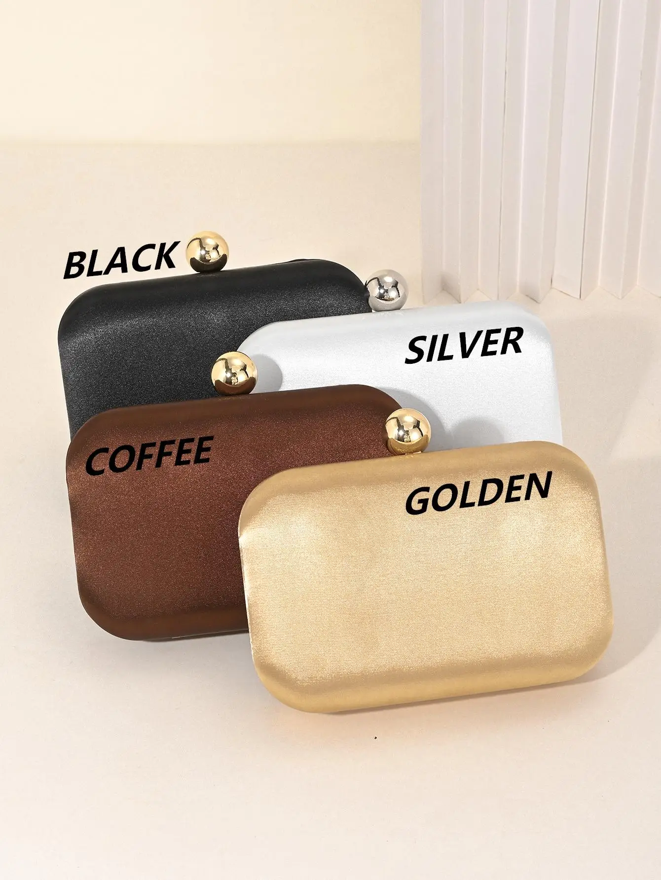 Ladies' Evening Bag, Vintage Satin Clutch Square Bag, Elegant Evening Bag with Golden Spherical Lock and Detachable Chain