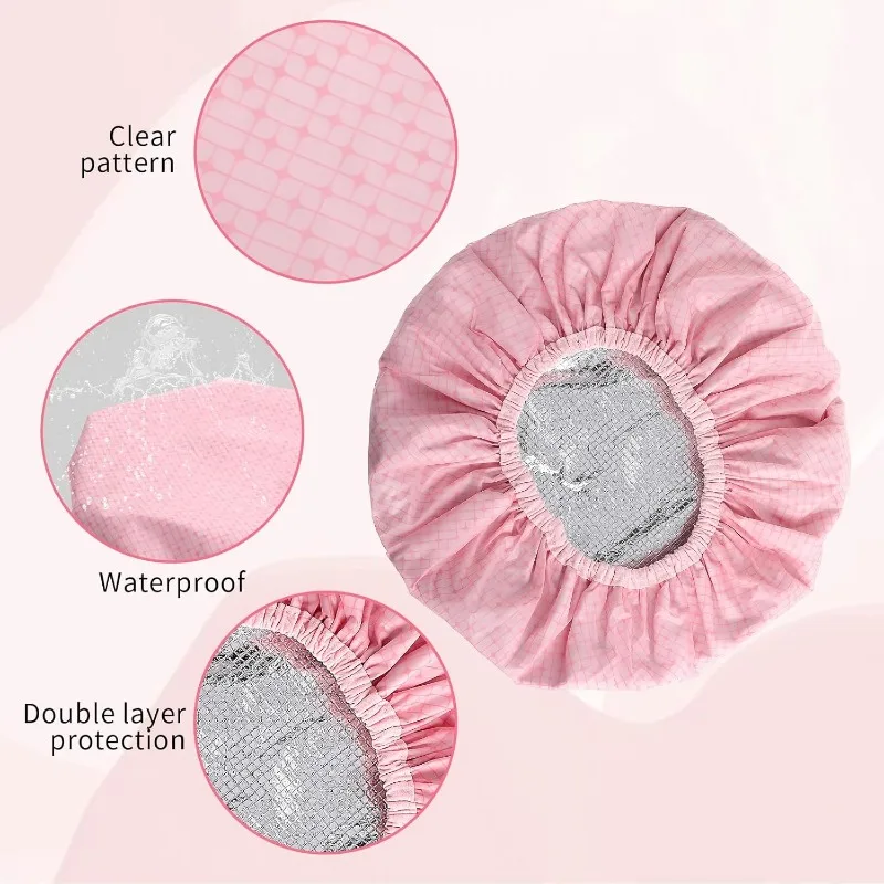 Double Layer Tin Foil Hair Dye Cap Thermal Hair Care Steaming Cap Women Long Shower Cap Printed Waterproof Bathroom Hat