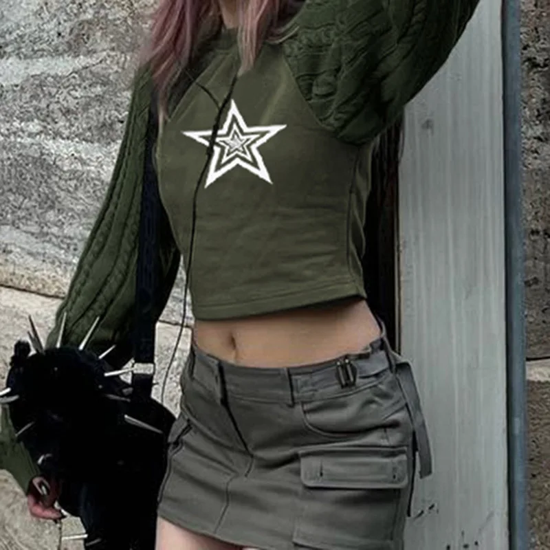 2026 New Women Color Block Shoulder Sleeve Top European American Trend Simple Spicy Girl Style
