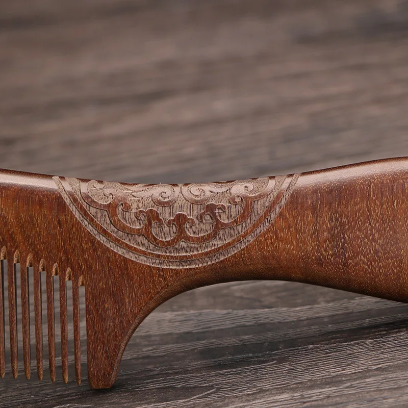 Golden Silk Sandalwood Massage Comb: Anti-static Meridian Hair Care Tool. Thickened Carved Wooden Design, Multi-spec