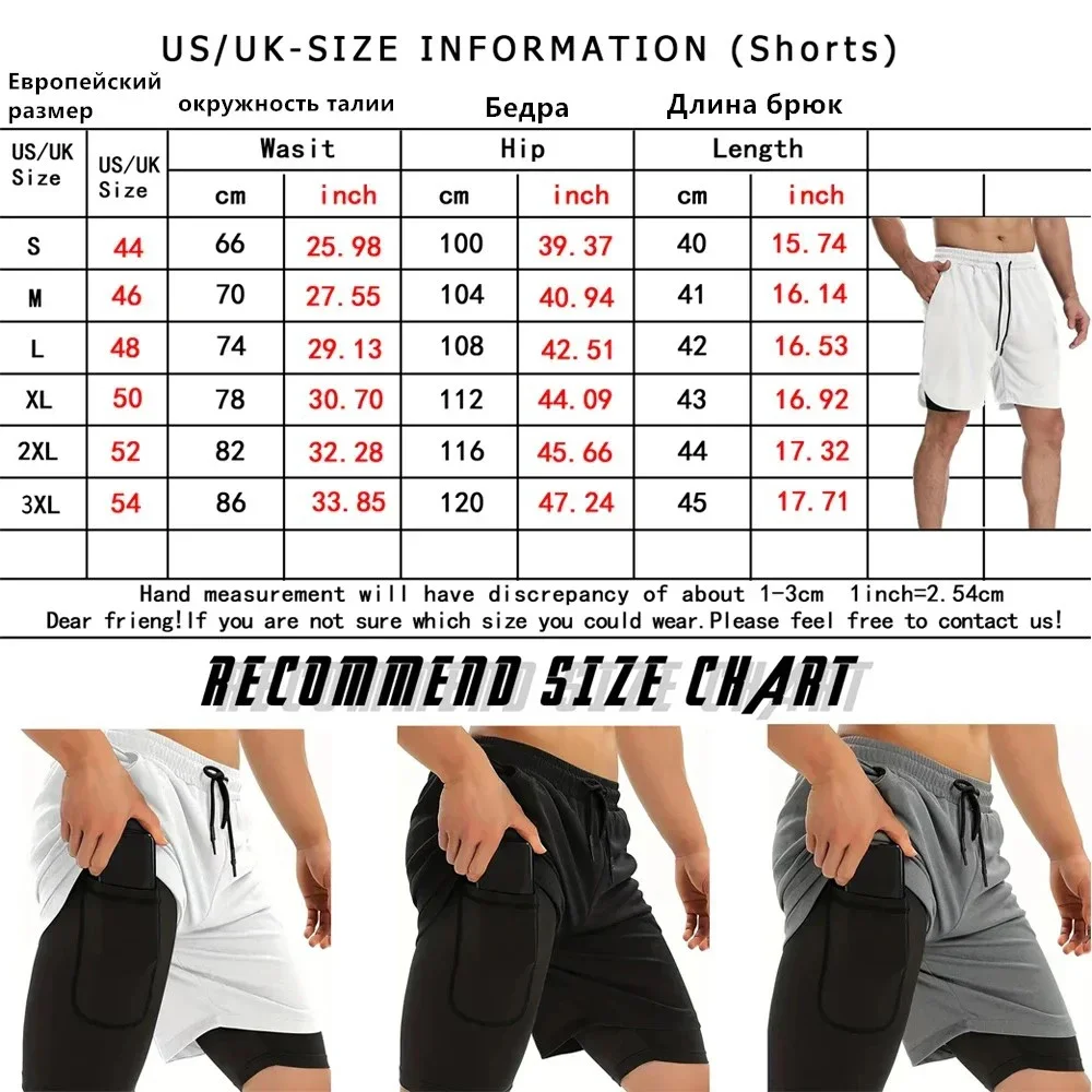 TENJOY Men's 2-in-1 Running Shorts 5-inch or 7-inch Quick-Drying Fitness Shorts Men with Mobile Pocket