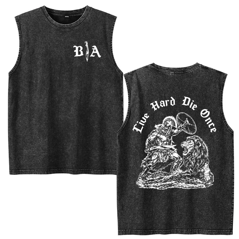 Brothers in Arms Skeleton Vintage Acid Washed Tank Tops T Shirts Men Women Clothing Casual Oversized Sleeveless Vest T-shirts