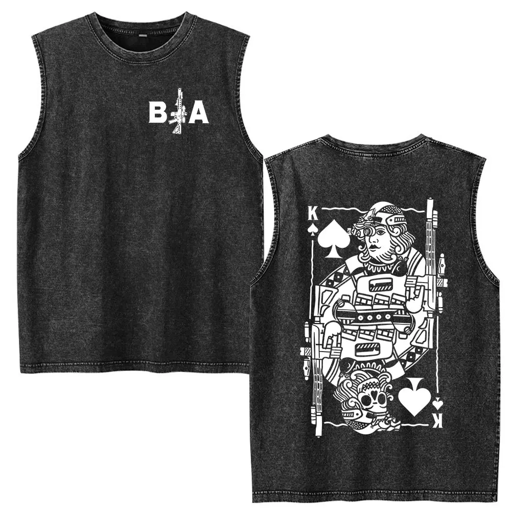 Brothers in Arms Skeleton Vintage Acid Washed Tank Tops T Shirts Men Women Clothing Casual Oversized Sleeveless Vest T-shirts