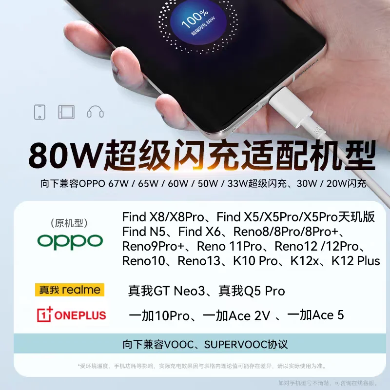 Original 80W SuperVooc Charger For OPPO Find N6 X8 X7 X6 X5 Reno 15 14 12 11 A6 Pro USB Fast Charging Adapter 6.5A Type C Cable