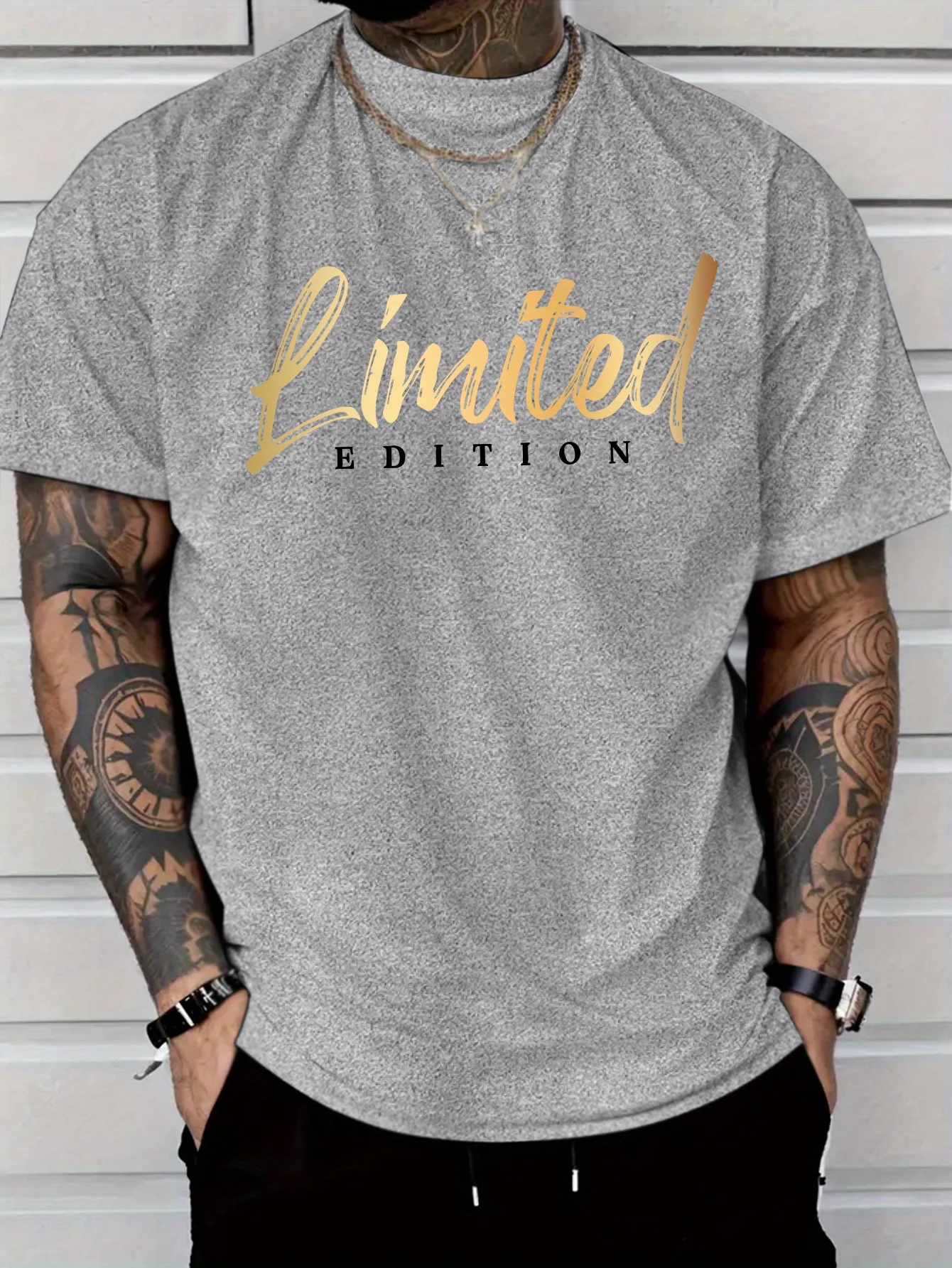 Men's Summer 100% Cotton Fashion Limited Edition Gold Letter Printed Casual Loose Round Neck Short Sleeve T-shirt Versatile Top