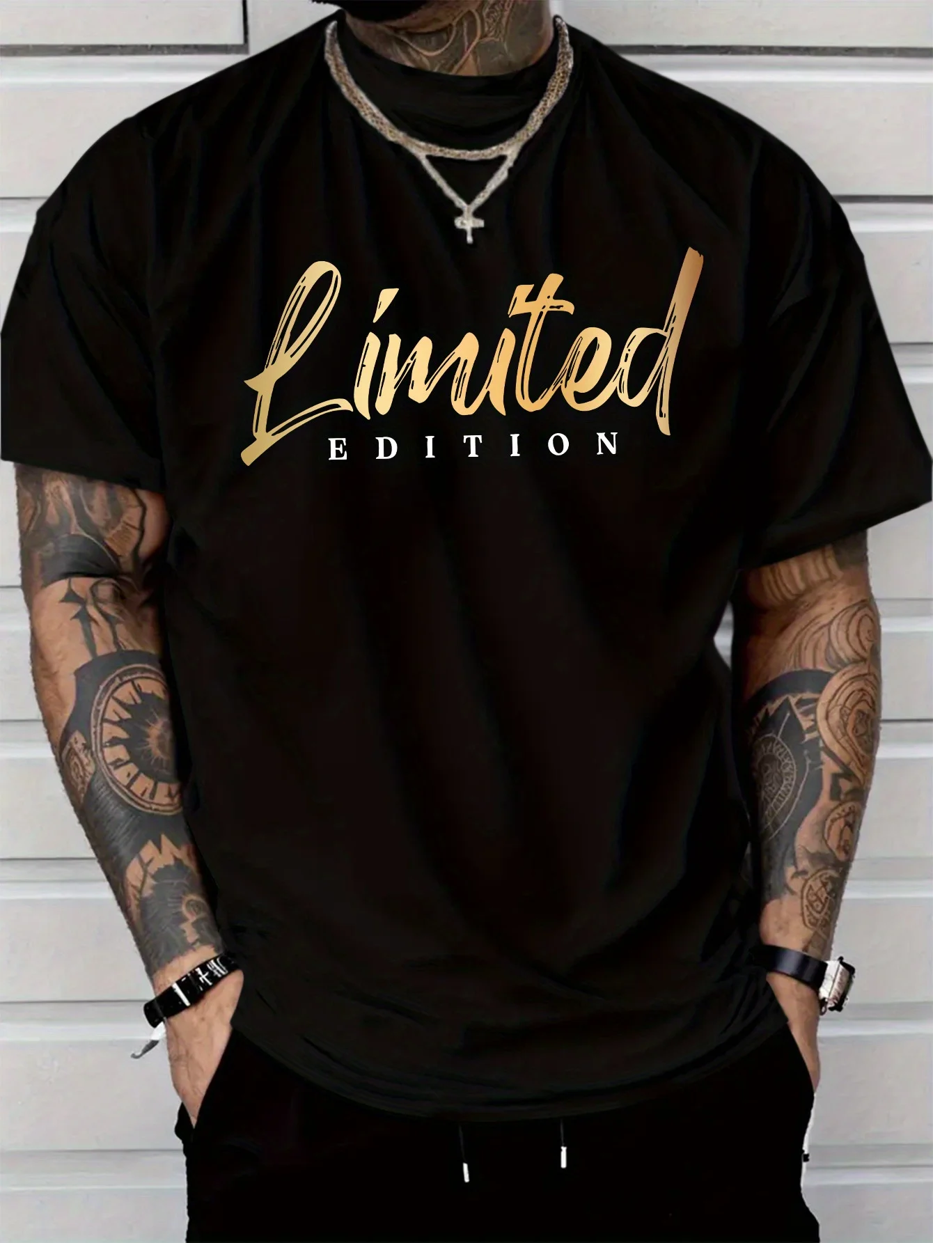 Men's Summer 100% Cotton Fashion Limited Edition Gold Letter Printed Casual Loose Round Neck Short Sleeve T-shirt Versatile Top