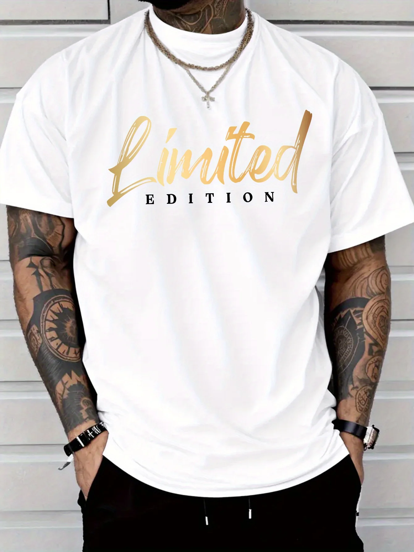 Men's Summer 100% Cotton Fashion Limited Edition Gold Letter Printed Casual Loose Round Neck Short Sleeve T-shirt Versatile Top